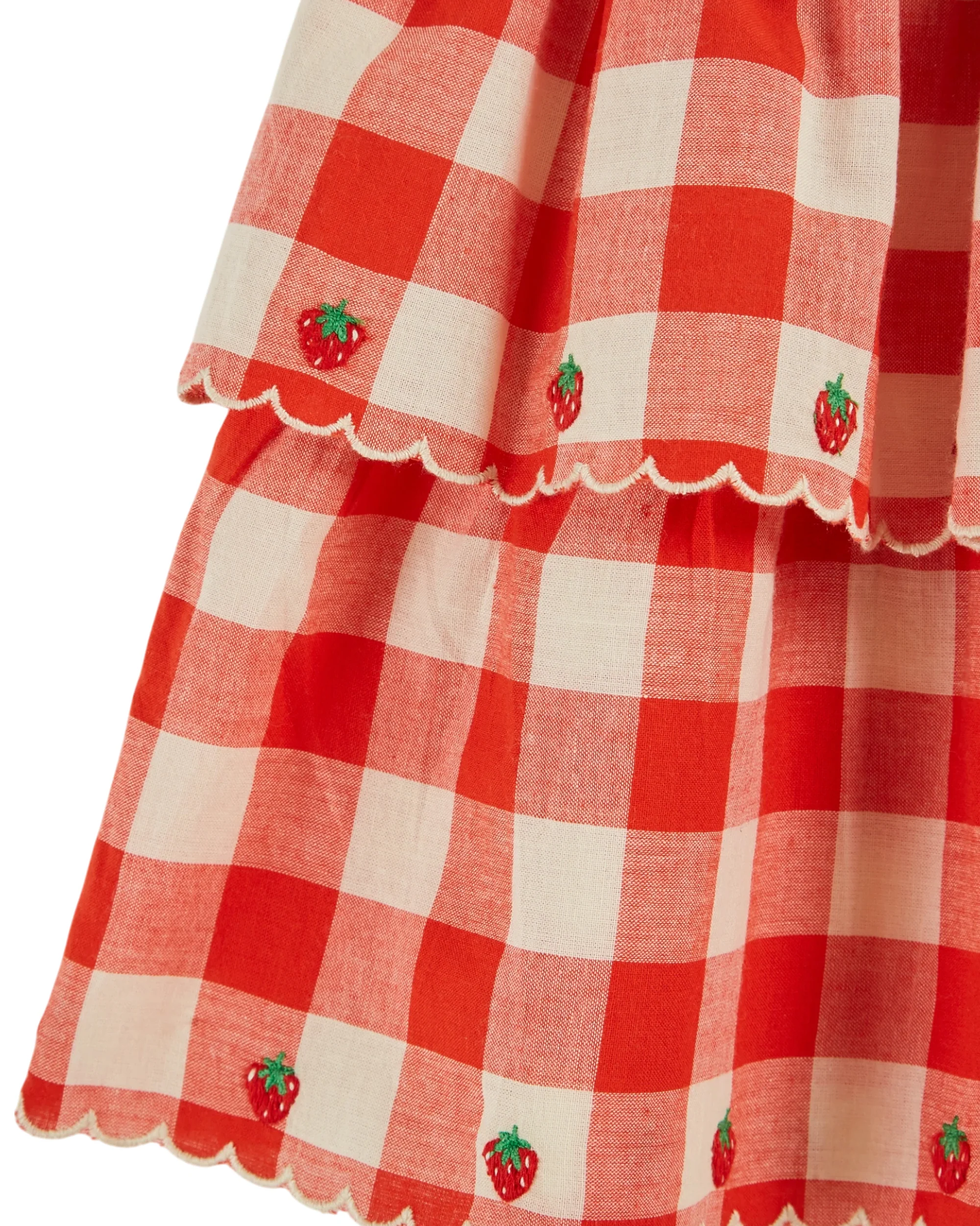 Emile Et Ida Checked Embroidered Skirt (AD193) - Vichy Rouge - Image 2