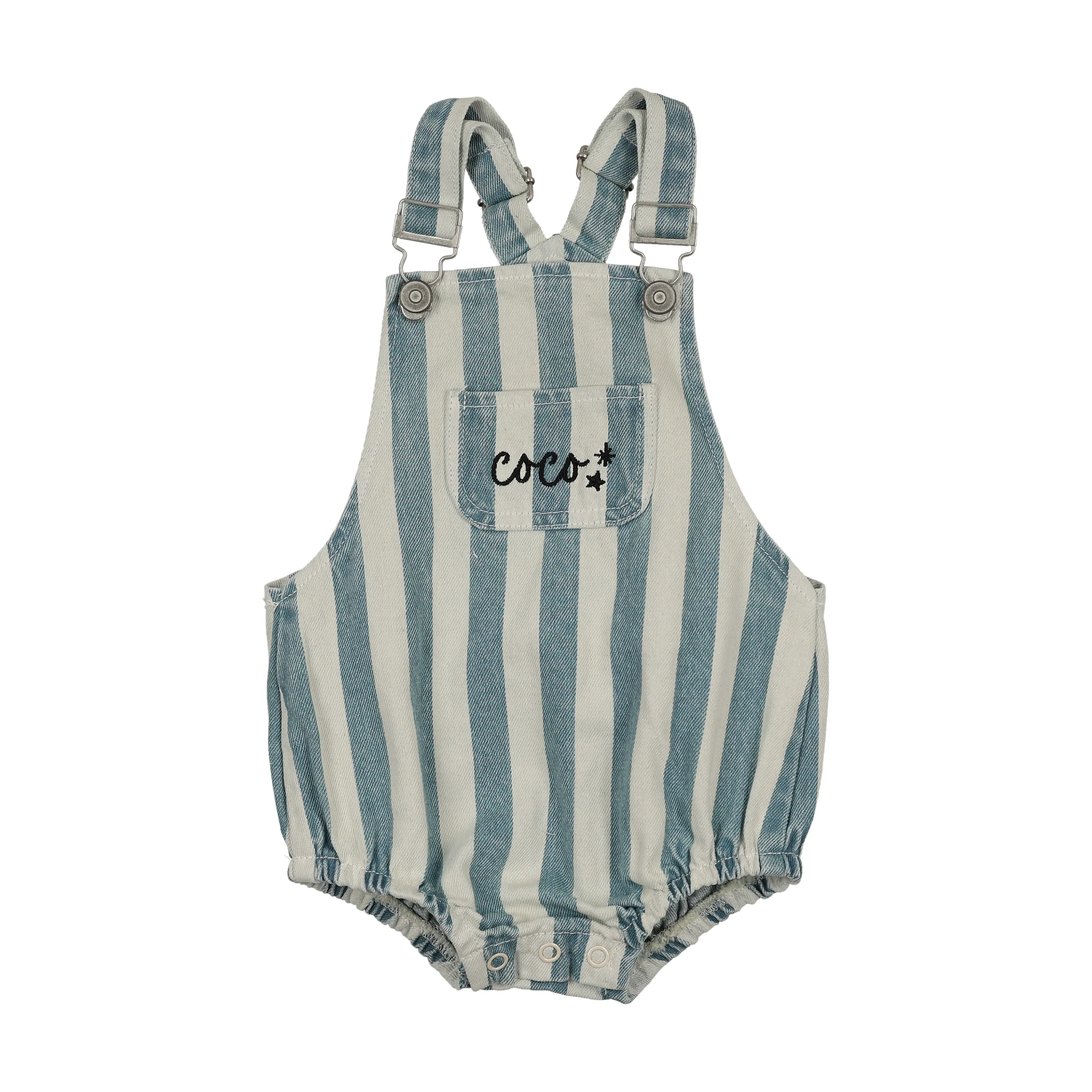 Farren And Me Short Overalls - Light Blue Denim Stripes