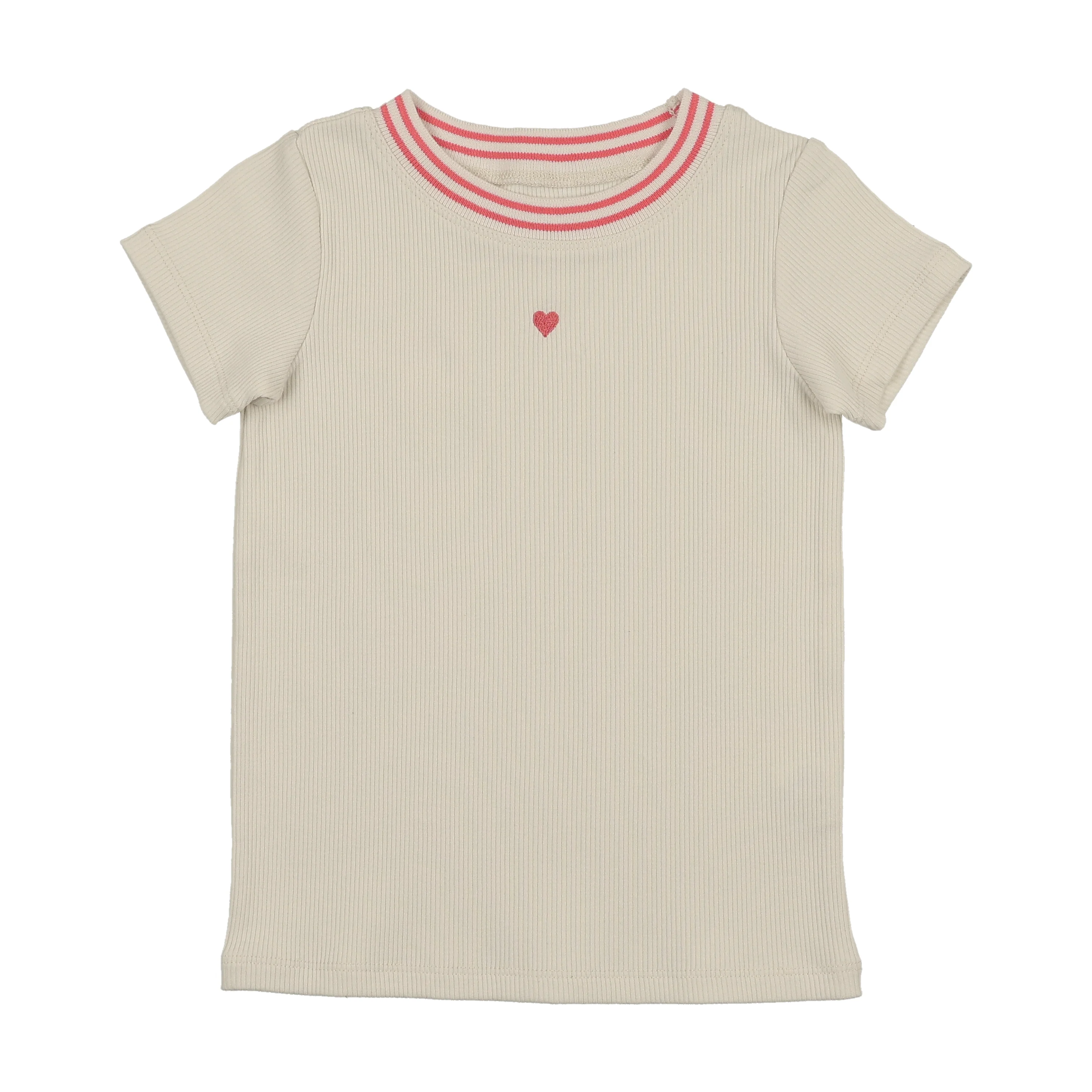 Farren And Me Ribbed Neck Short Sleeve T-Shirt - Coral Trim