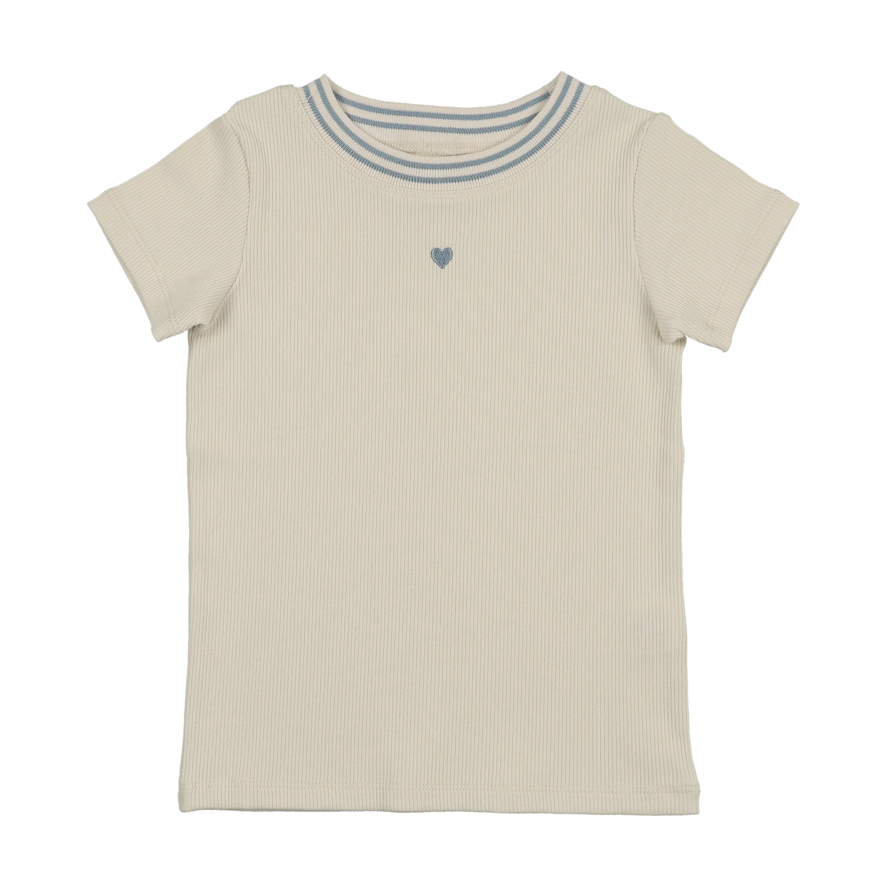 Farren And Me Ribbed Neck Short Sleeve T-Shirt - Light Blue Denim Trim