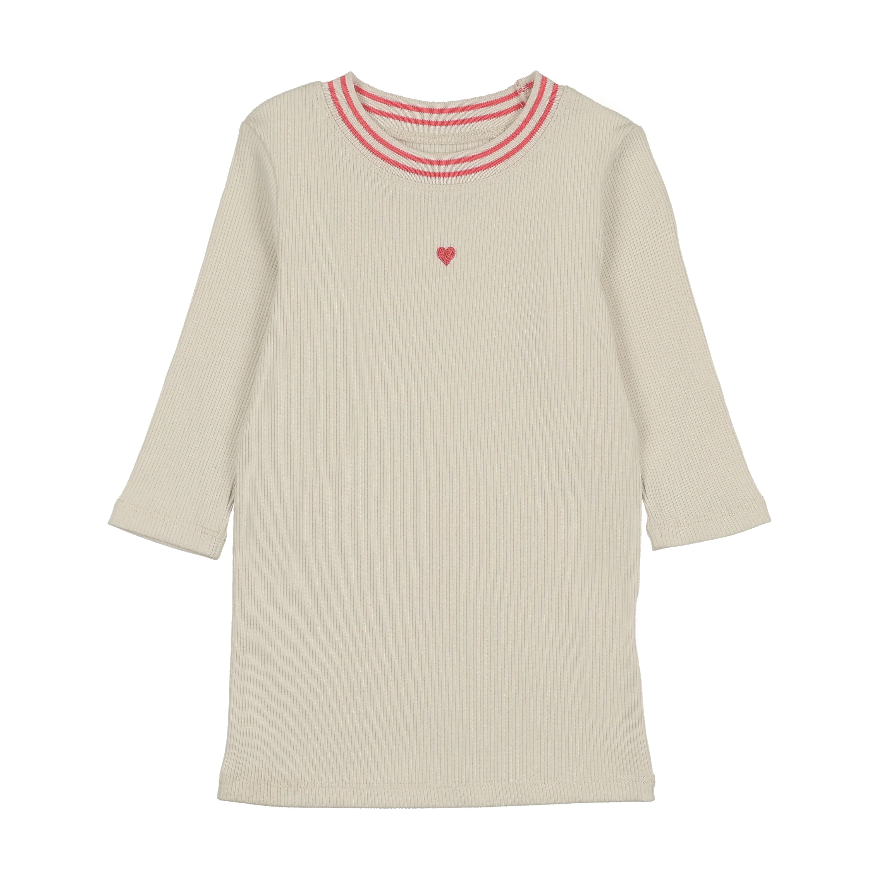 Farren And Me Ribbed Neck 3/4 Sleeve T-Shirt - Coral Trim