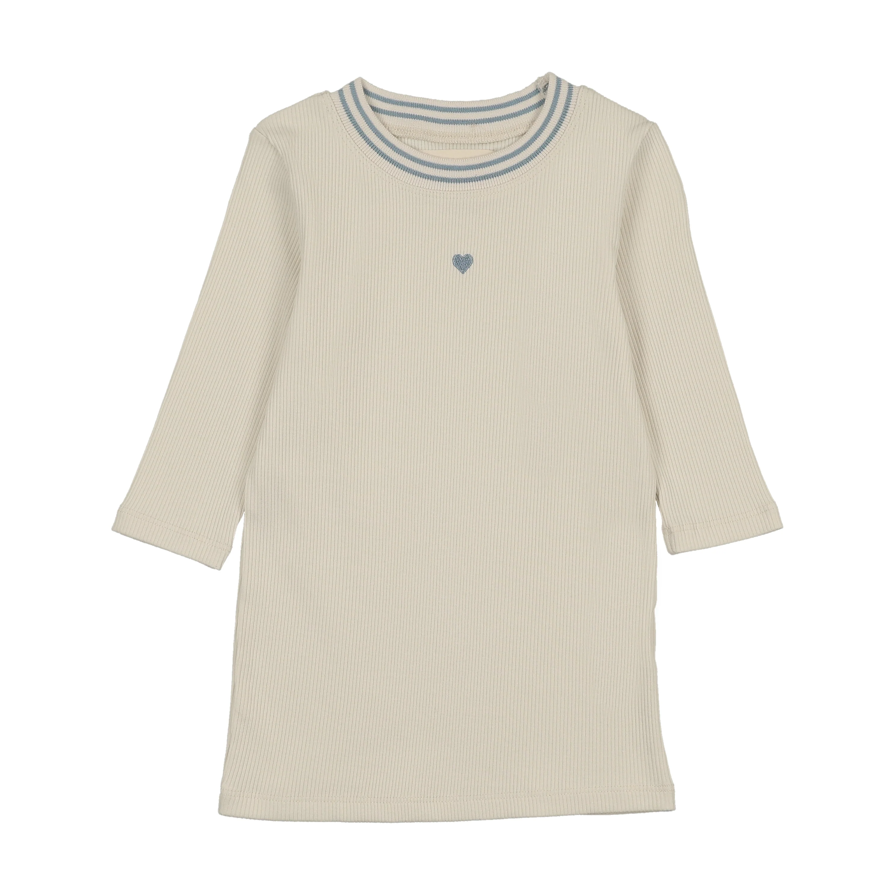 Farren And Me Ribbed Neck 3/4 Sleeve T-Shirt - Light Blue Denim Trim