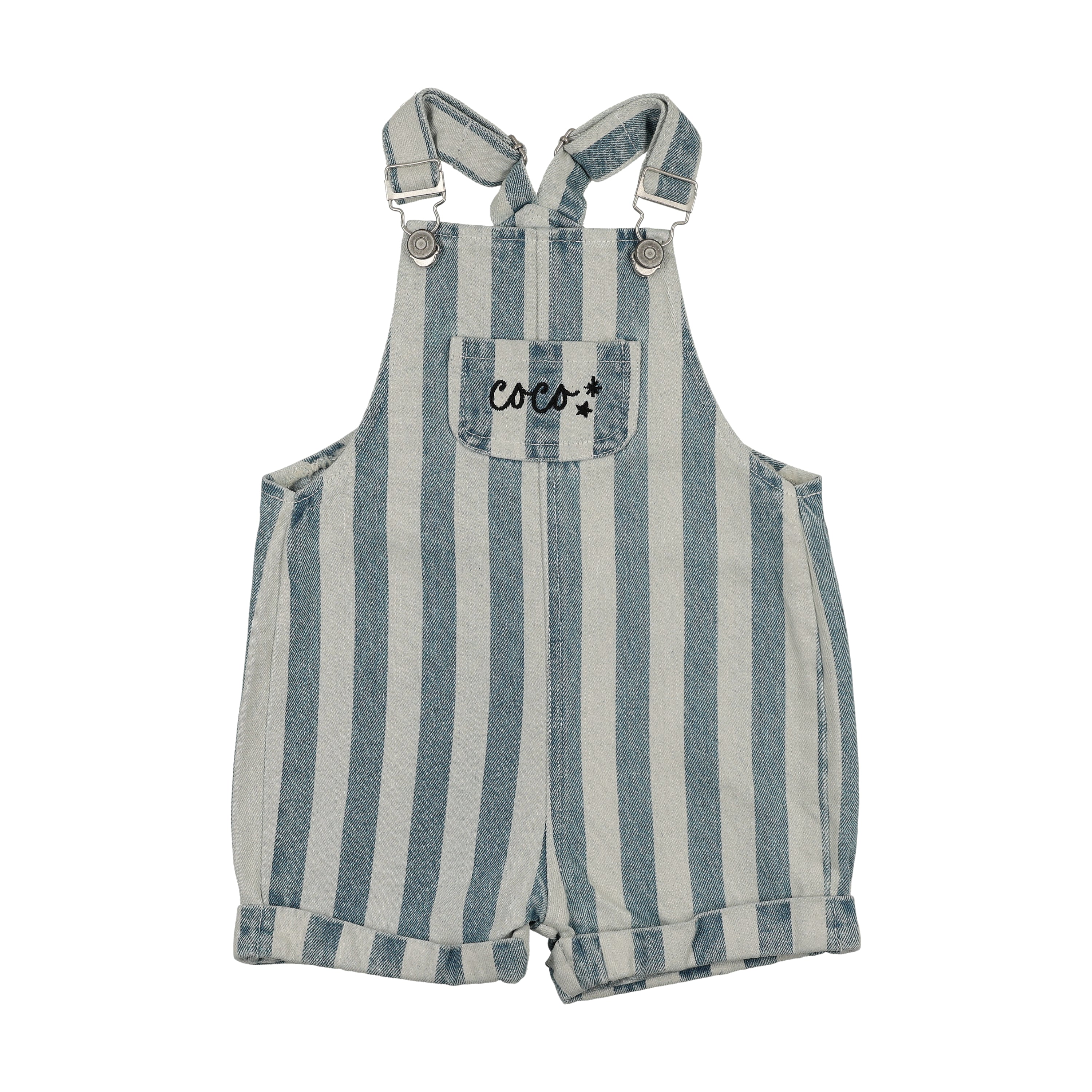 Farren And Me Short Cuffed Overalls - Light Blue Denim Stripes