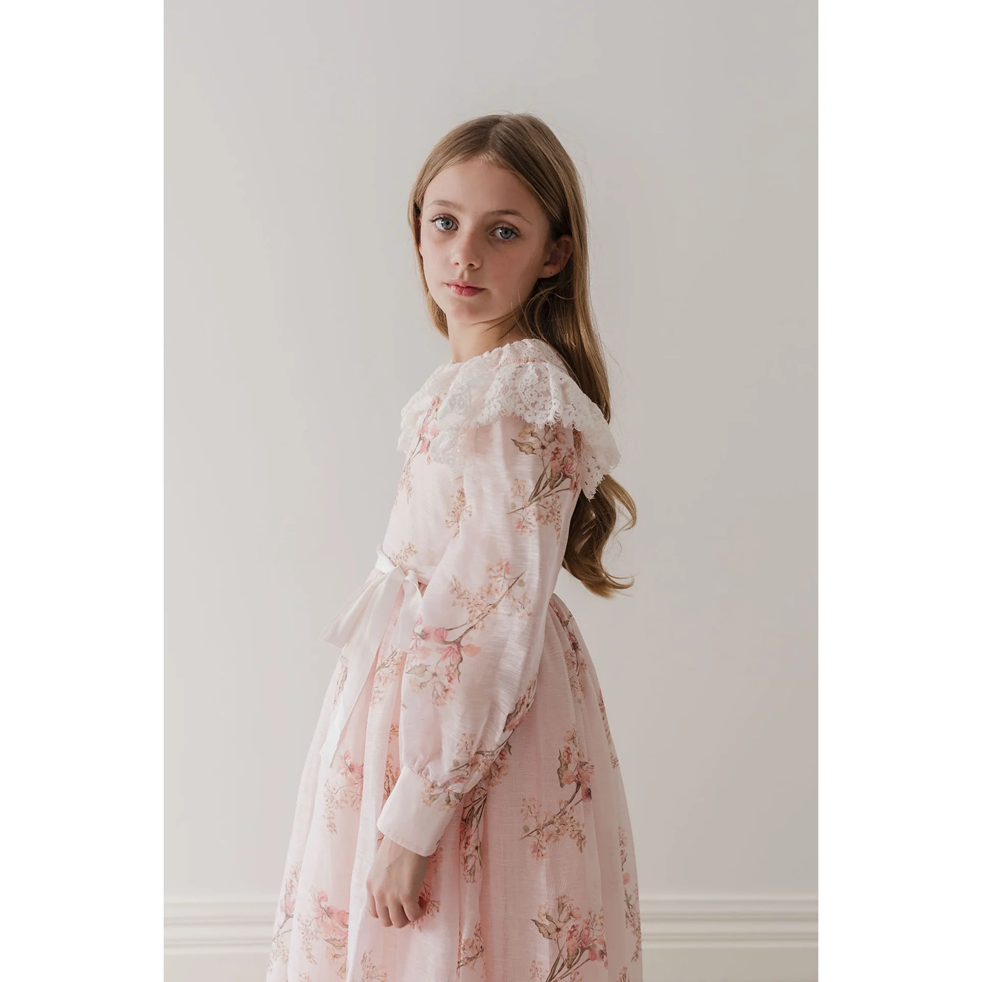 Gold by Petite Amalie Blush Orchid Print Silk Gown - Image 3
