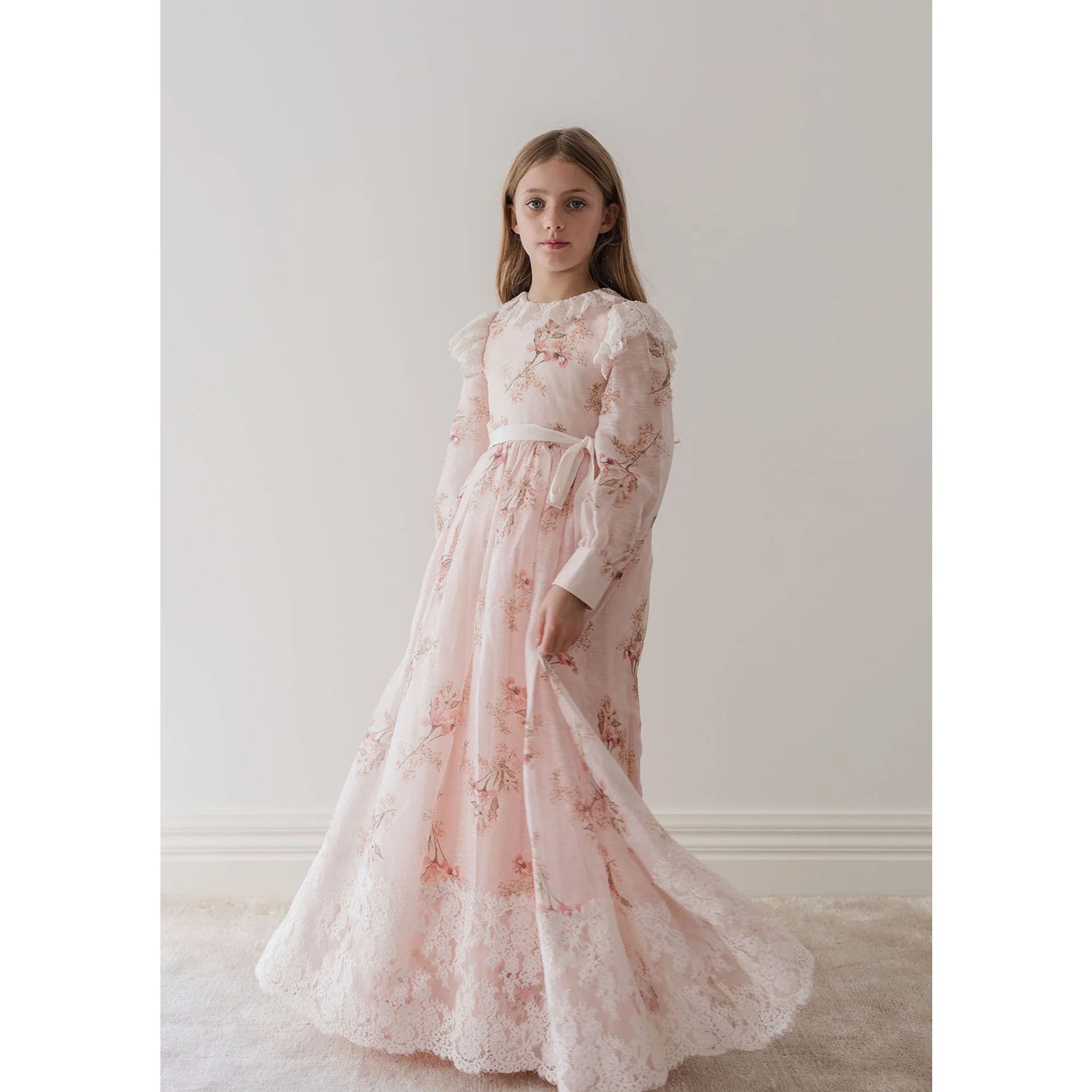 Gold by Petite Amalie Blush Orchid Print Silk Gown - Image 4