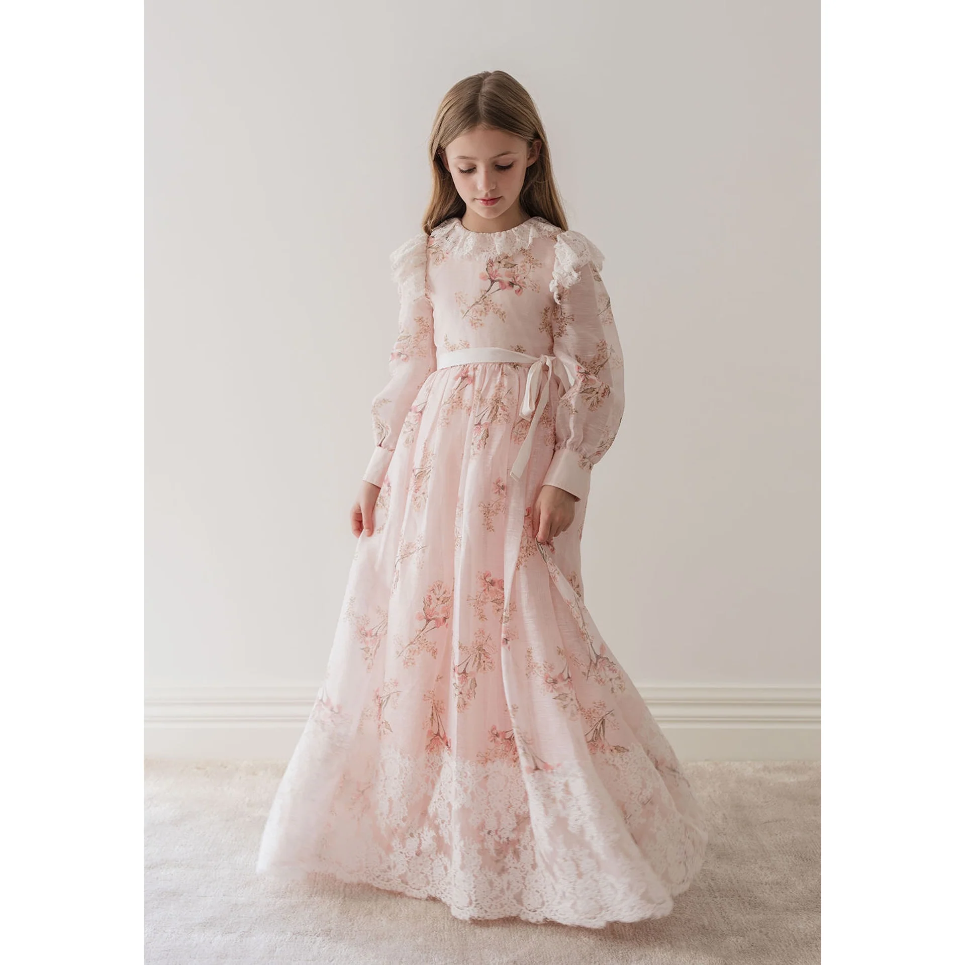 Gold by Petite Amalie Blush Orchid Print Silk Gown - Image 5