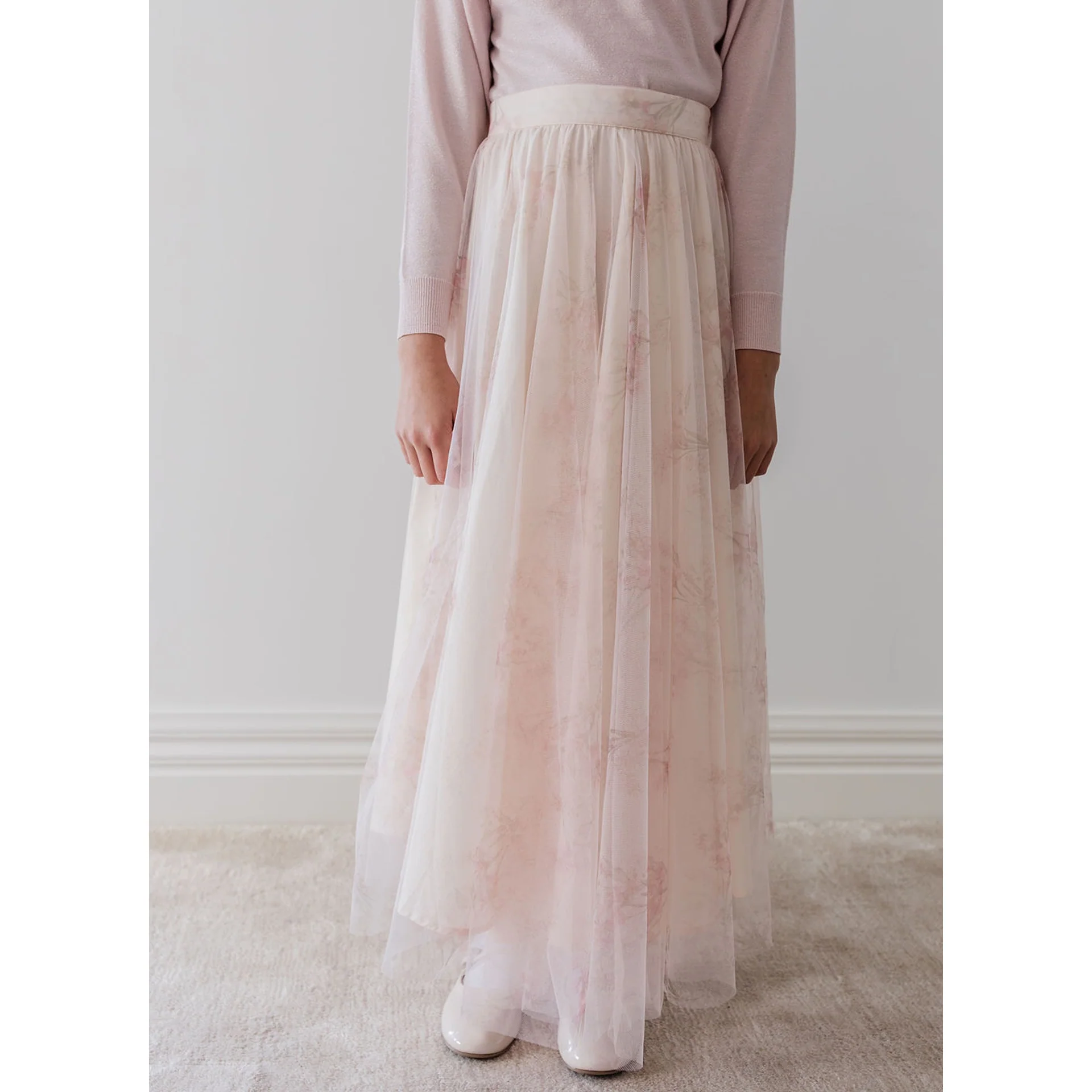 Gold by Petite Amalie Blush Orchid Print Tulle Skirt