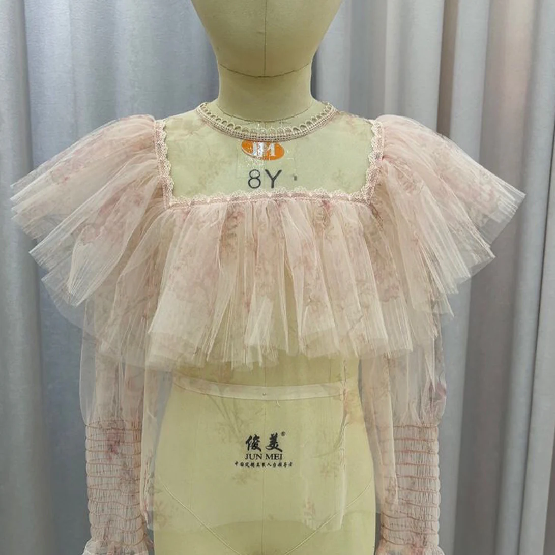 Gold by Petite Amalie Blush Orchid Print Tulle Blouse - Image 2
