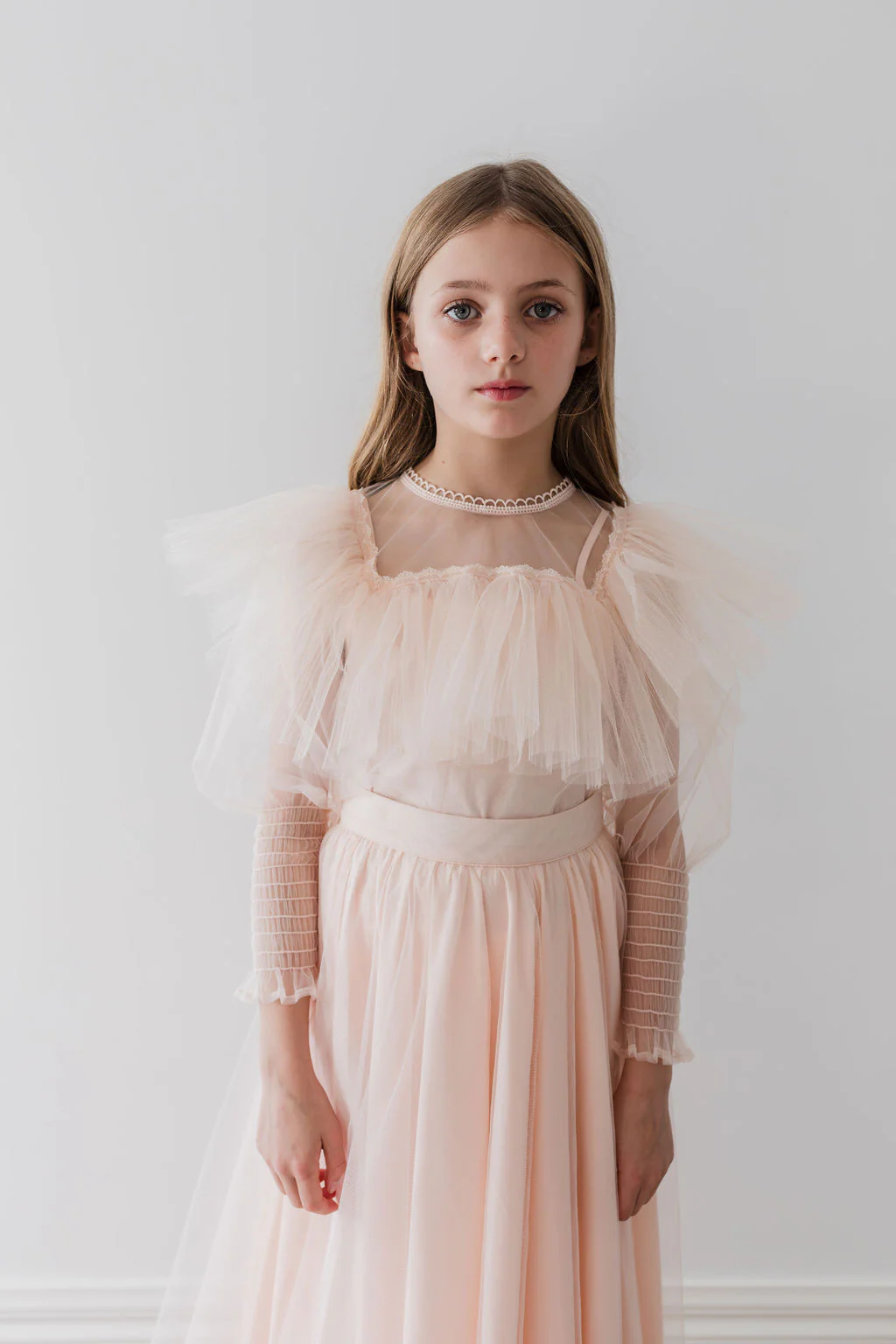 Gold by Petite Amalie Blush Orchid Print Tulle Blouse - Image 3