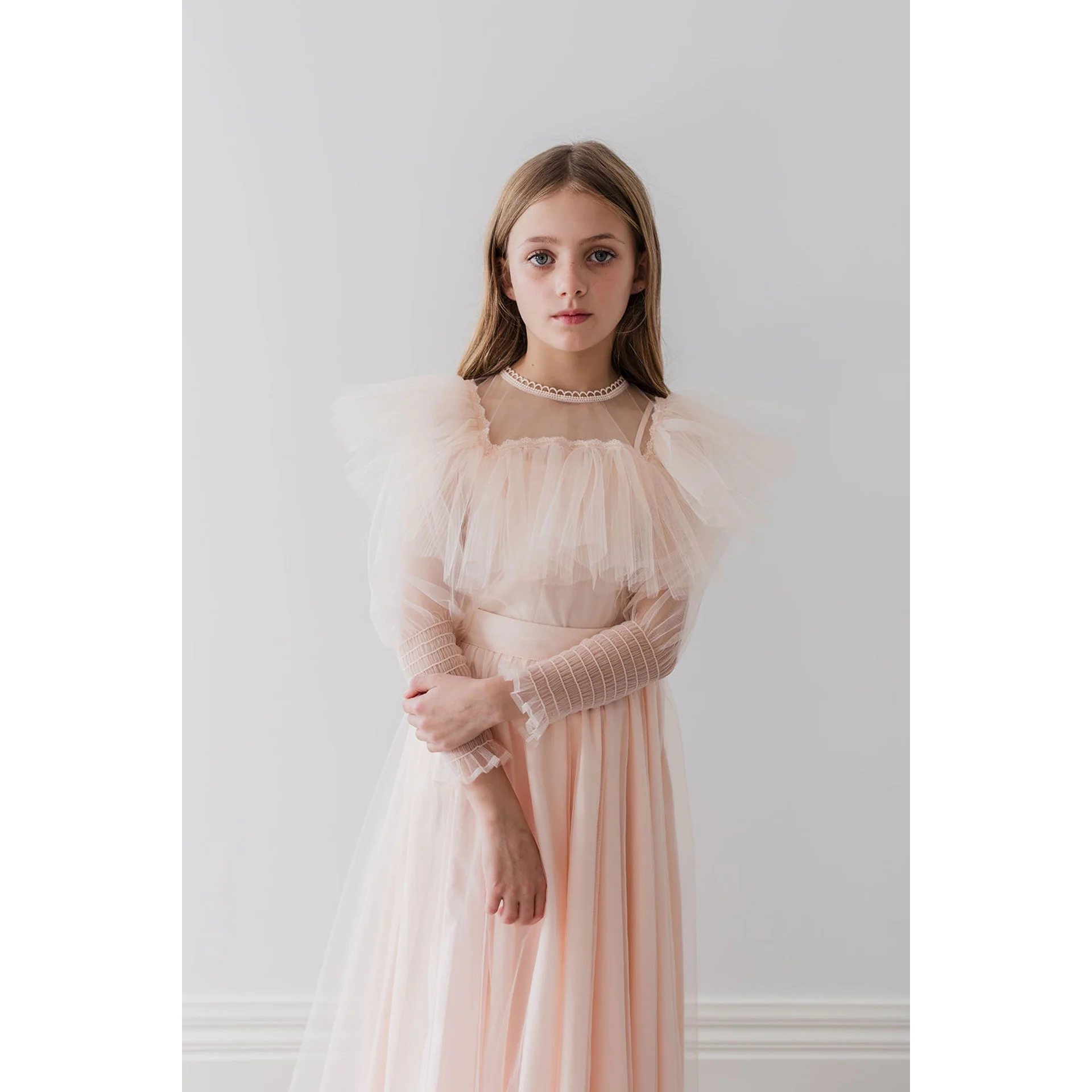 Gold by Petite Amalie Blush Orchid Print Tulle Blouse - Image 4