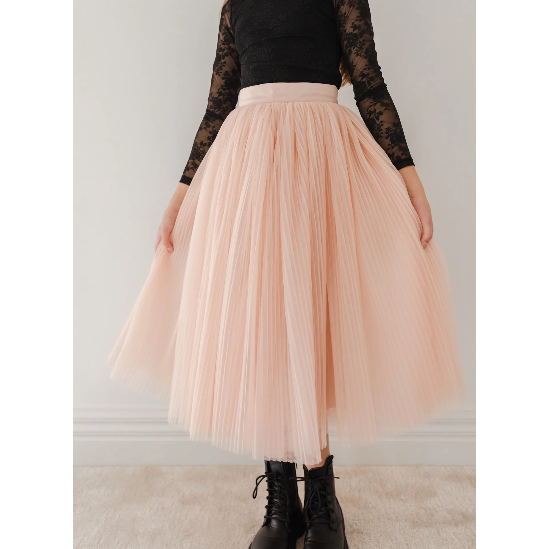 Gold Label By Petite Amalie Antique Rose Pleated Tulle Full Skirt - Image 3