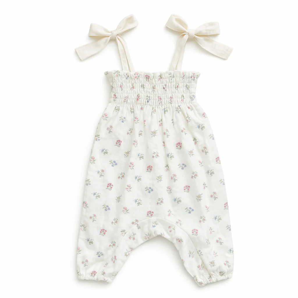 Bonjoy Green Floral Romper - Girl - Green Floral