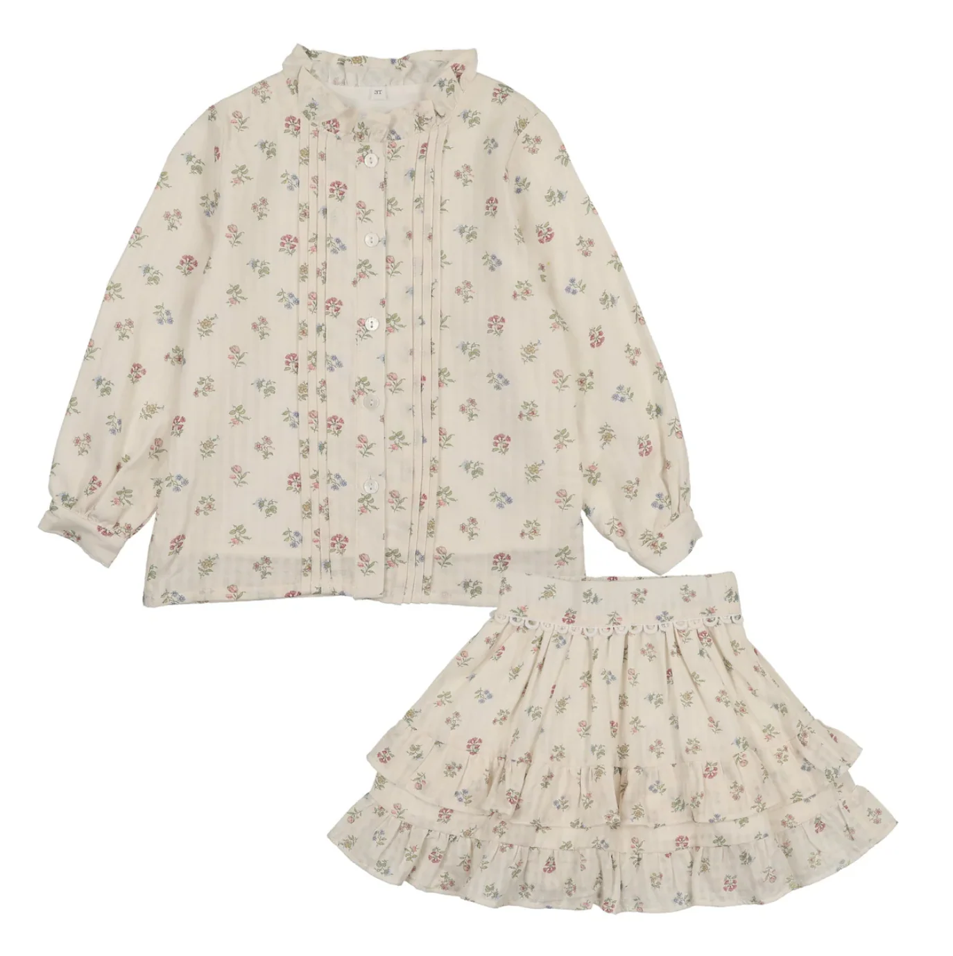 Bonjoy Green Floral Shirt + Skirt Set - Green Floral