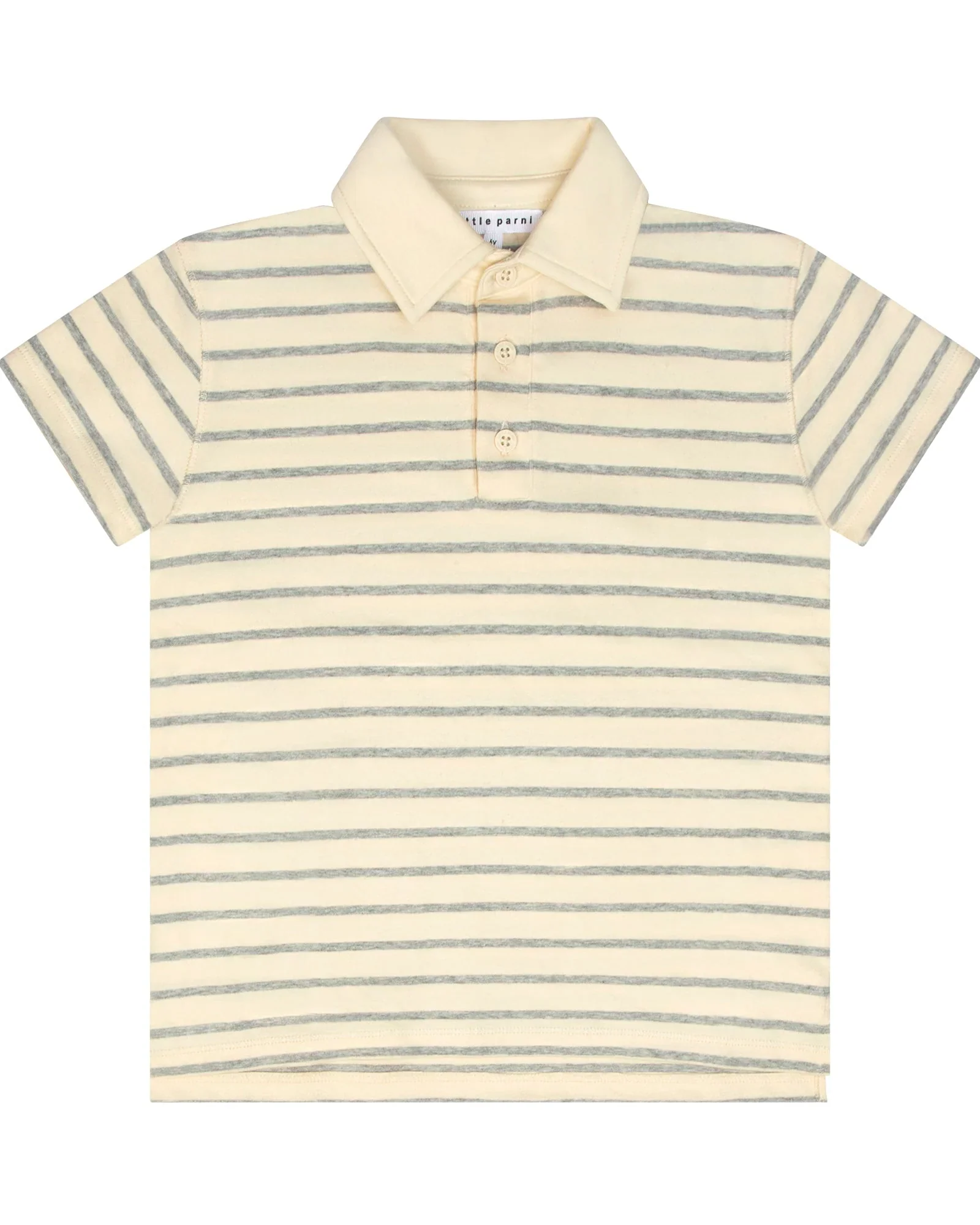 Little Parni Grey Ivory Wide Striped Boys Polo (K615)