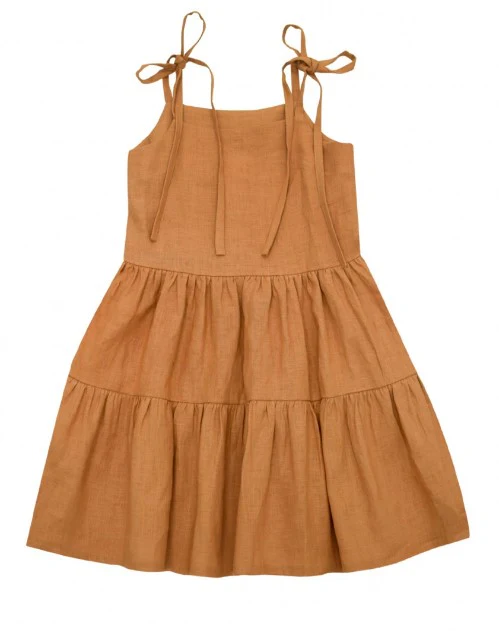 HEBE Brown Linen Dress With Straps