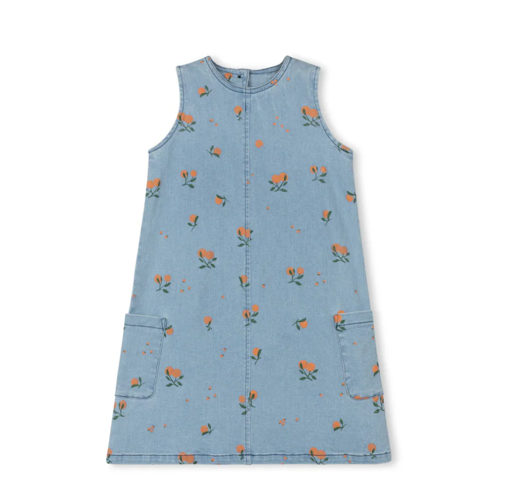 Hello Yellow Denim Fruit Printed Denim Jumper