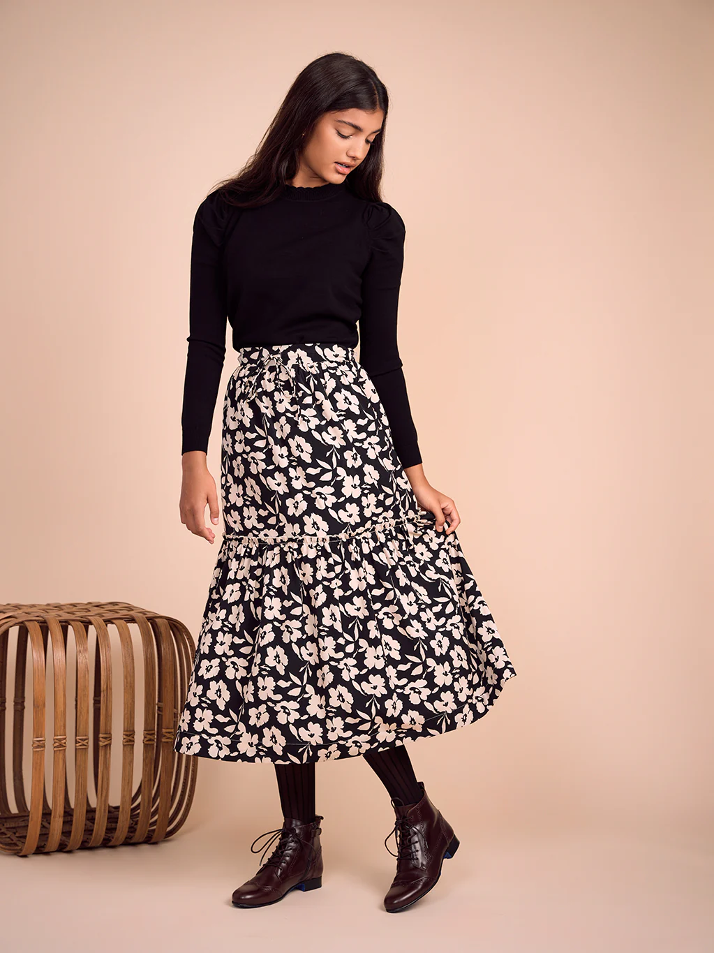 HEV Black Floral String With Pully Skirt (908) - Image 4