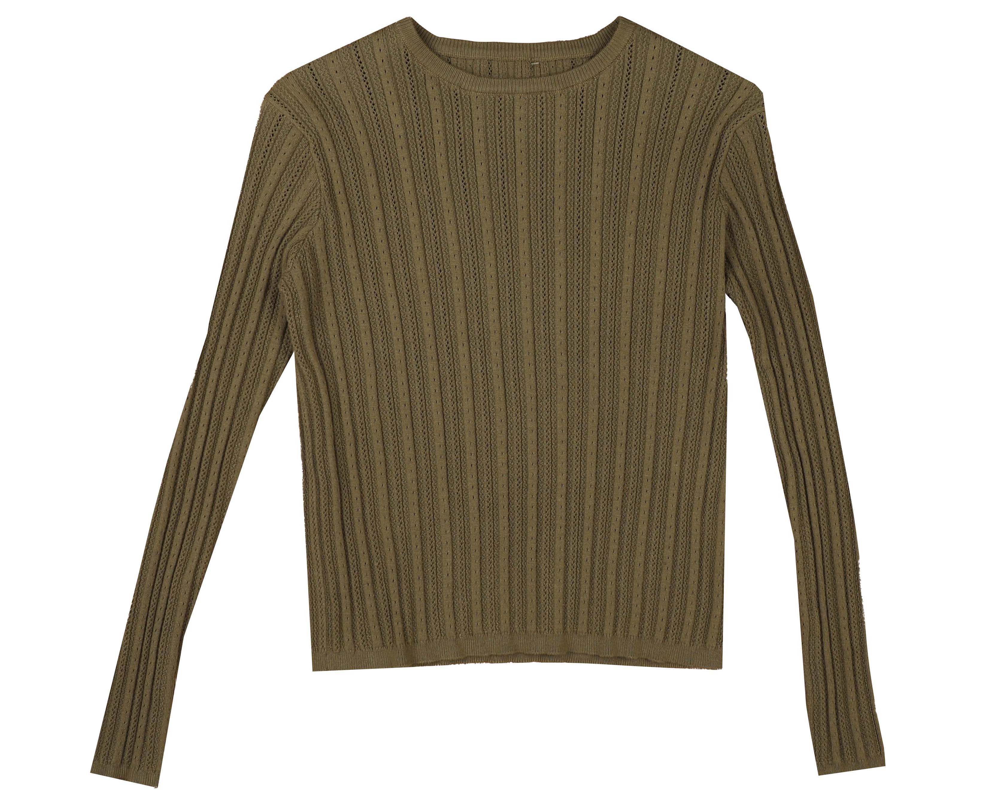 HEV Olive Basic Ribbed Knit Textured Shell - Image 2