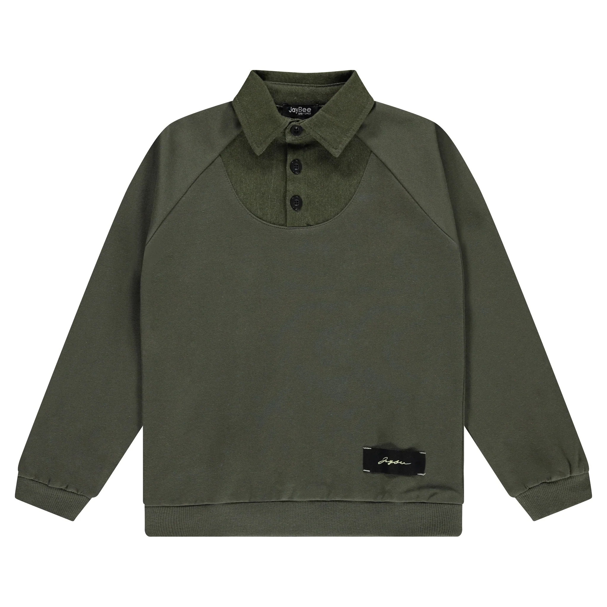 Jaybee Green Demin Mock Collared Sweatshirt