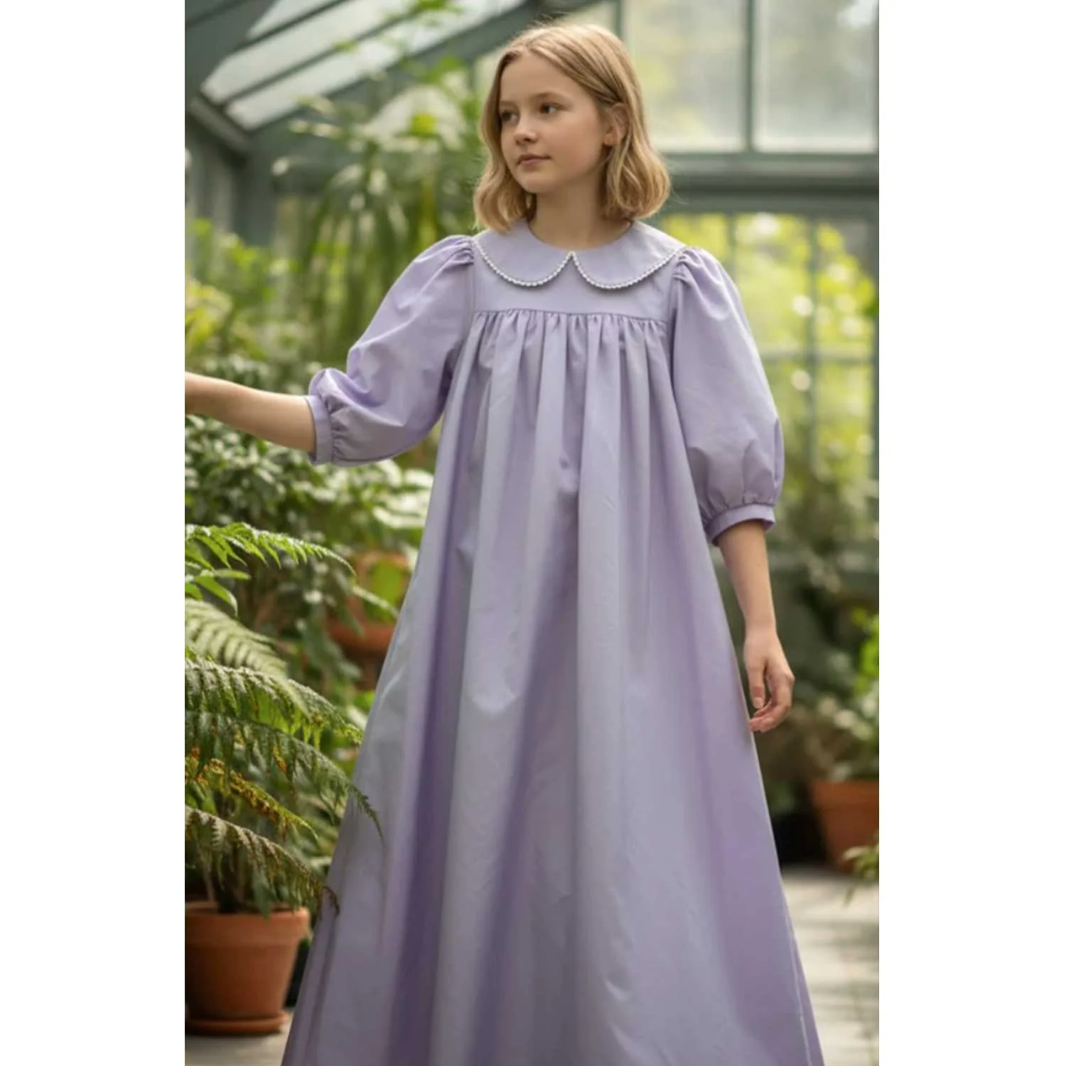Jouet Lilac Gown With Crochet Trim Peter Pan Collar