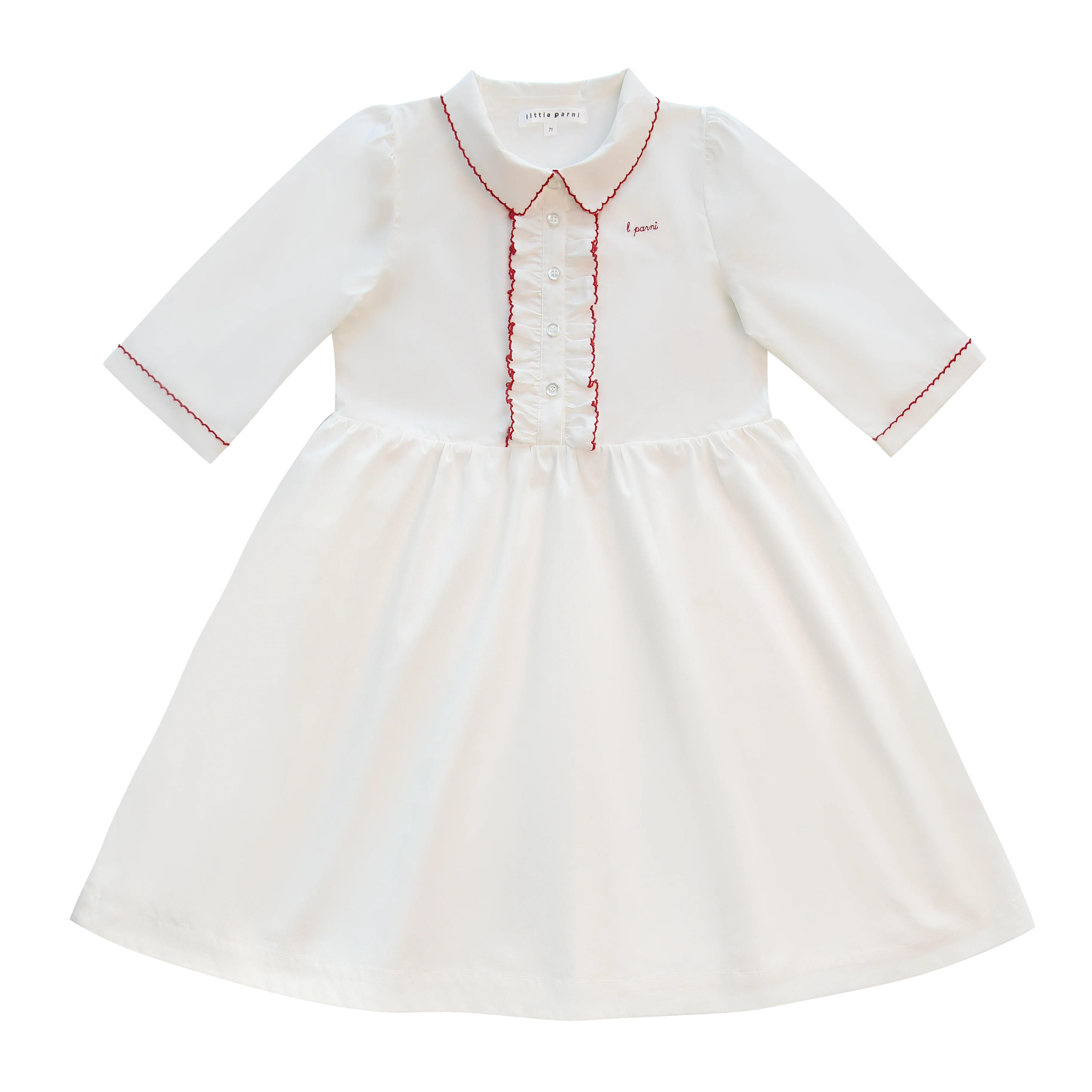Little Parni White Pico Dress - Long Sleeves (K646)