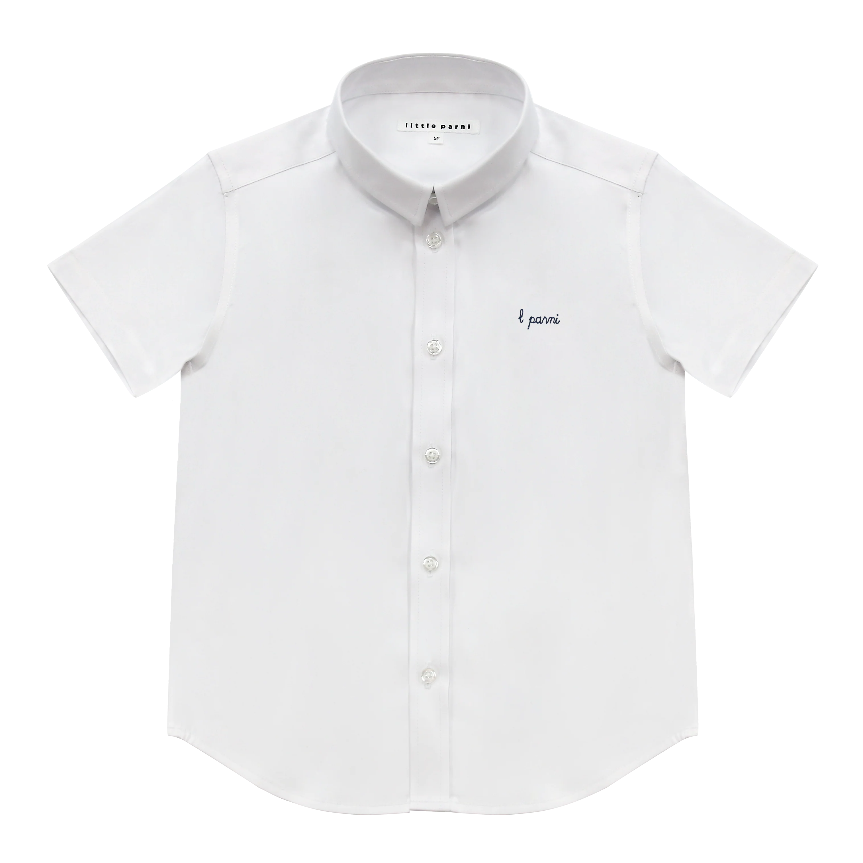 Little Parni White / Navy Boys White Shirt - Short Sleeve (K652)