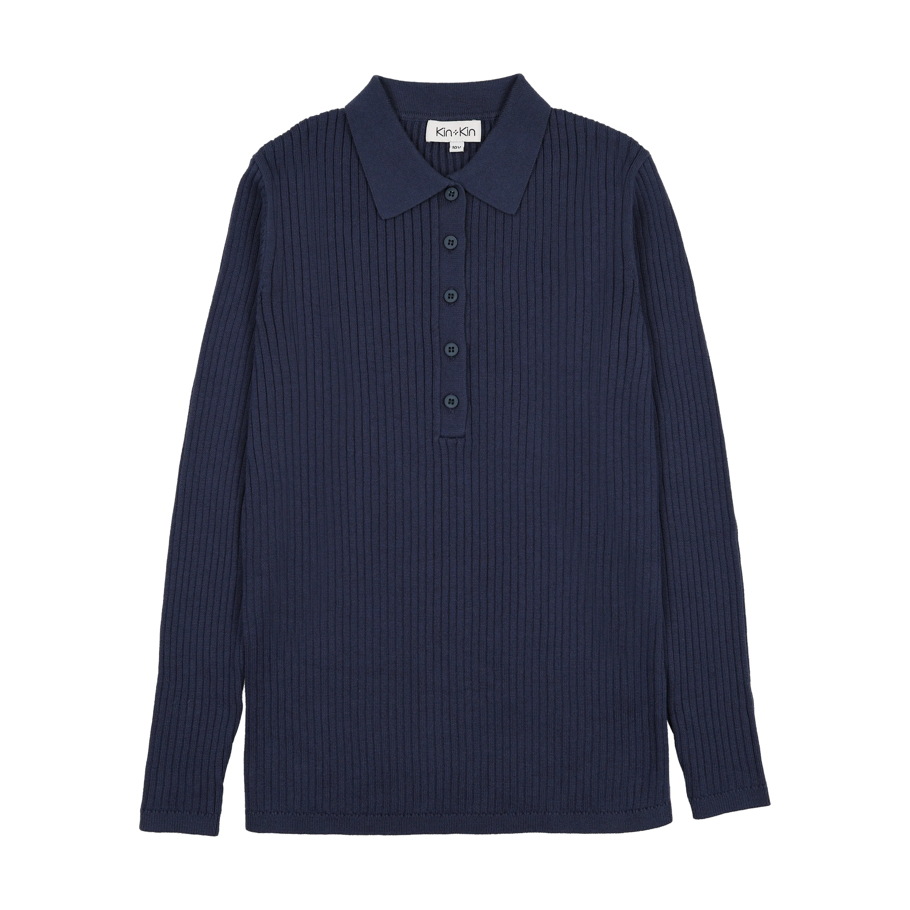 Kin And Kin Midnight Blue Ribbed Knit Sweater Polo (Kaw25-08)