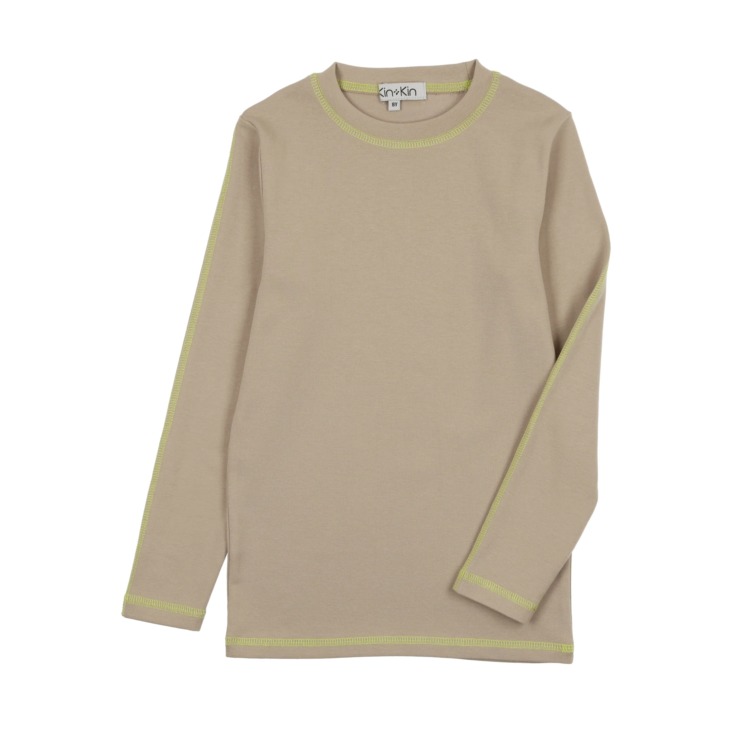 Kin + Kin Beige & Neon Yellow Thread Girls Full Sleeve T-Shirt