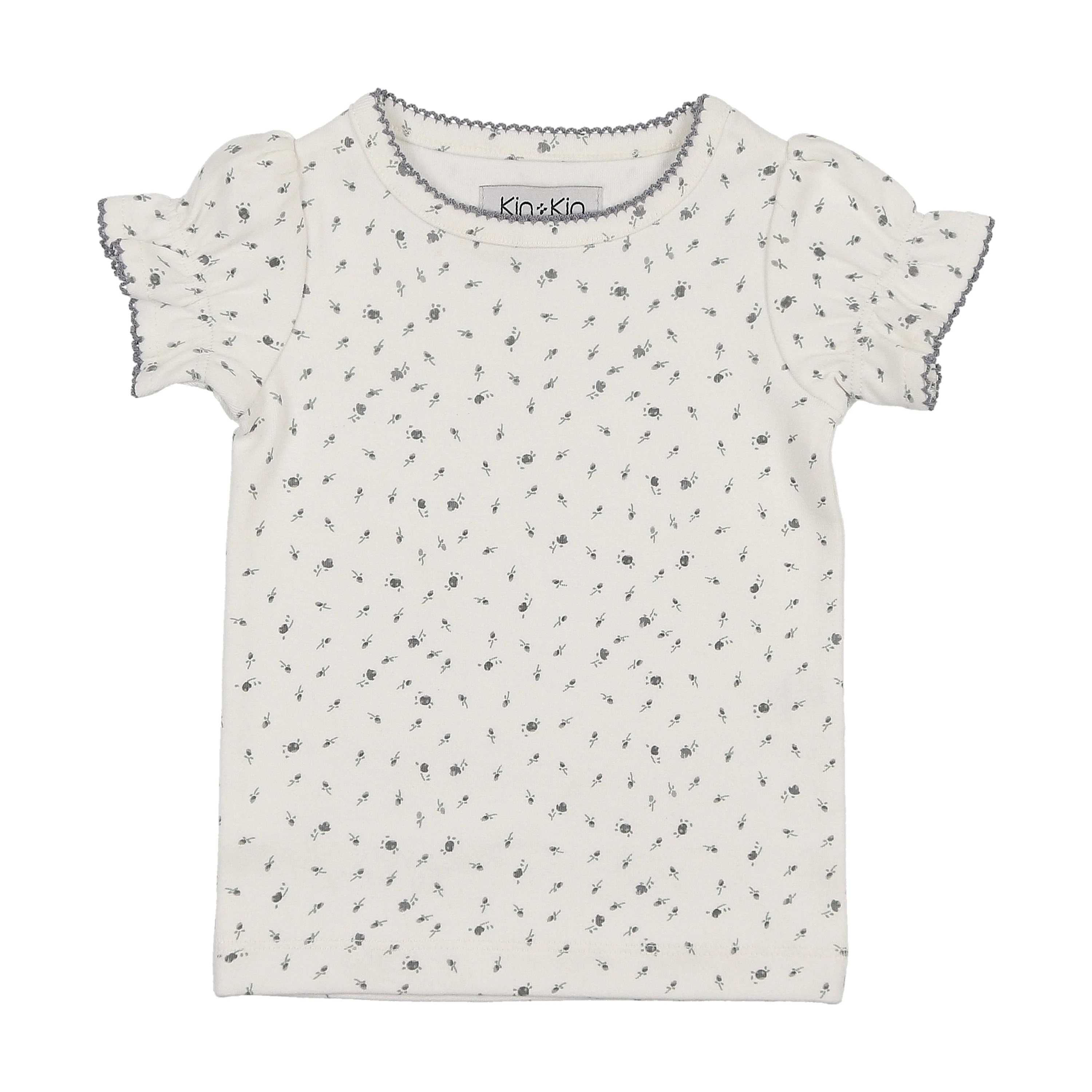 Kin + Kin Floral Blue Floral Puffed Short Sleeve Ribbed T-Shirt (K210)