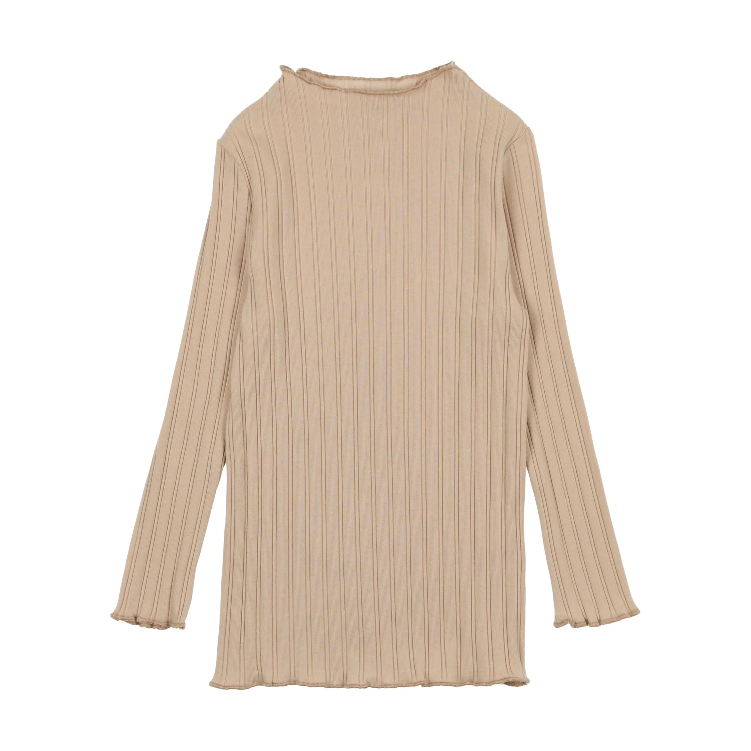 Kin + Kin RIBBED SCALLOPED TSHIRT SMOKEY BEIGE