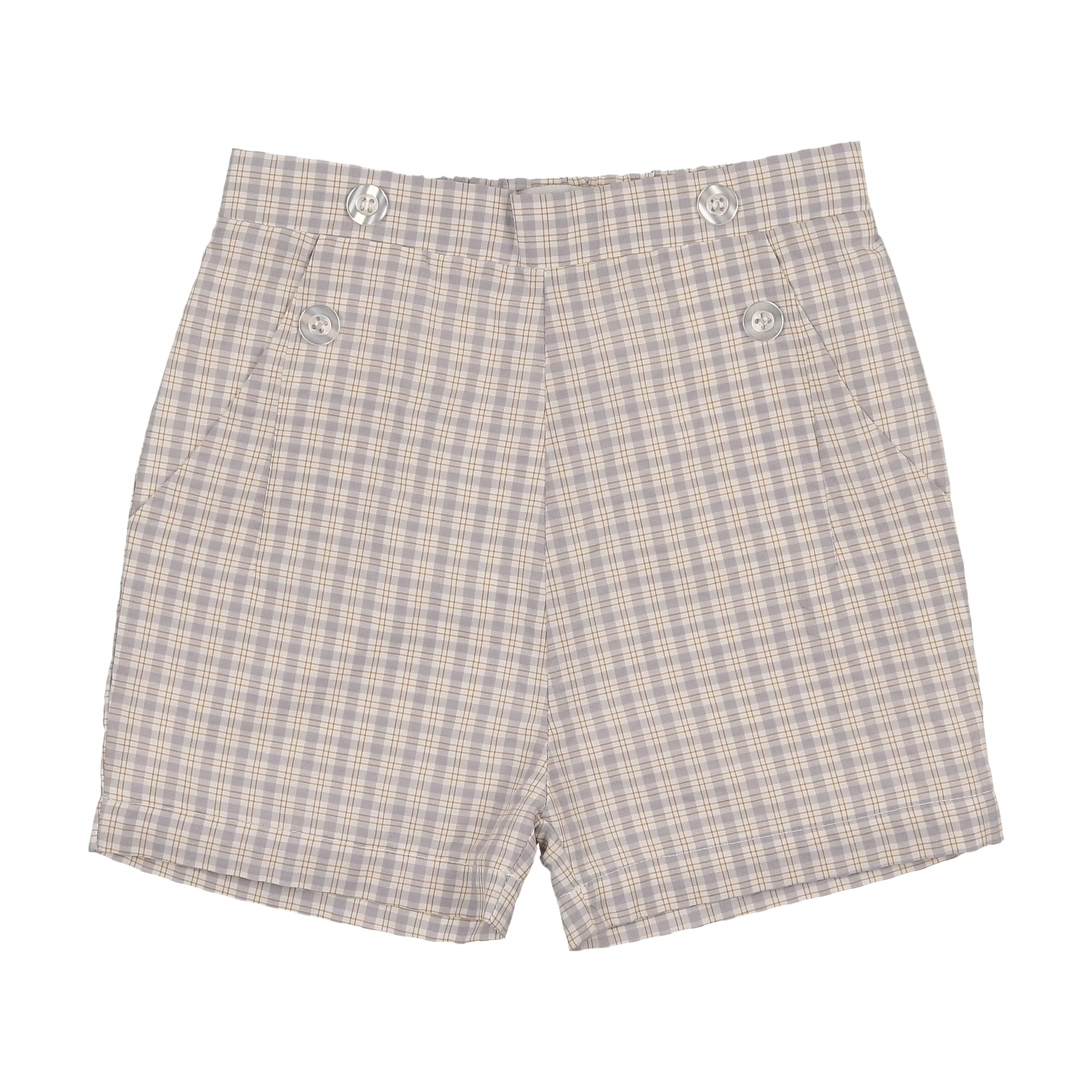 Kin + Kin Sky blue / white plaid boys front button shorts (K248)