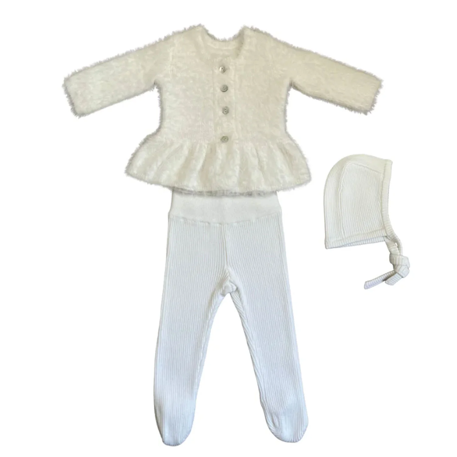 Kipp Baby White Mink Ruffle Cardigan & Hat Set - Image 2