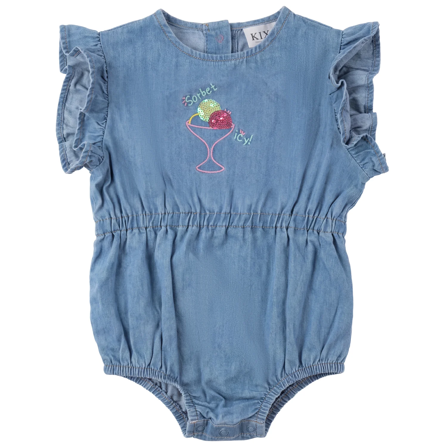 Kix Denim Denim Sorbet Frill Sleeve Romper K7752
