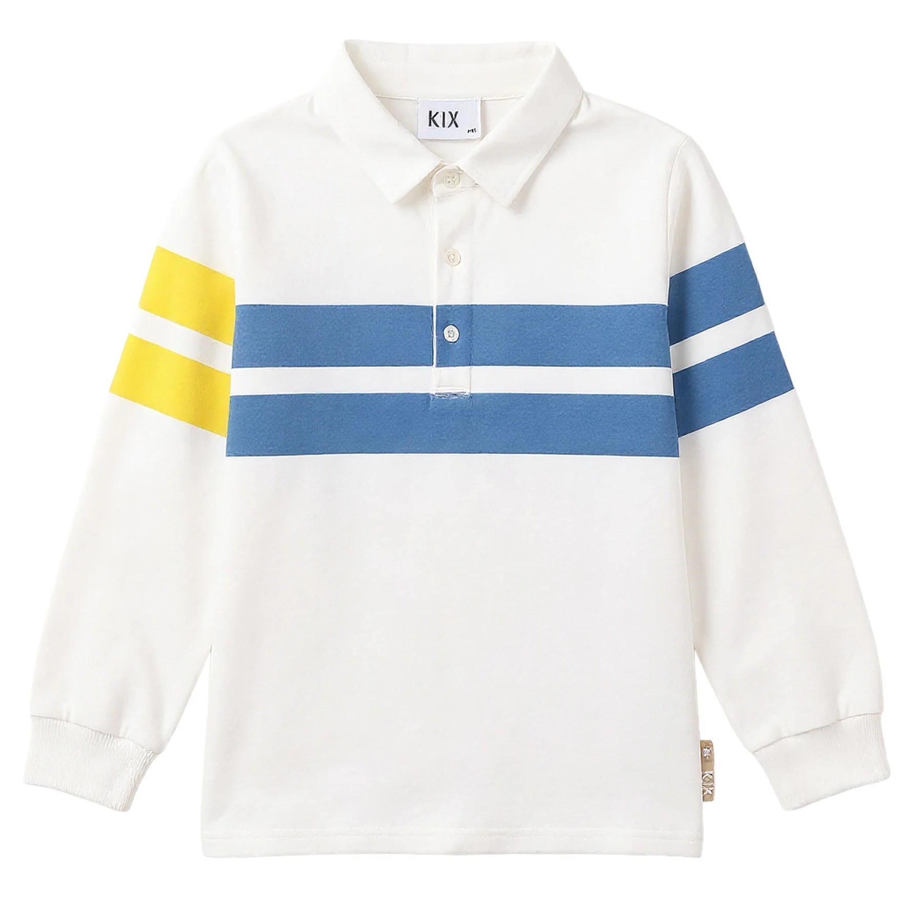 Kix White/Blue/Yellow Color Block Stripe Ls Polo K7250