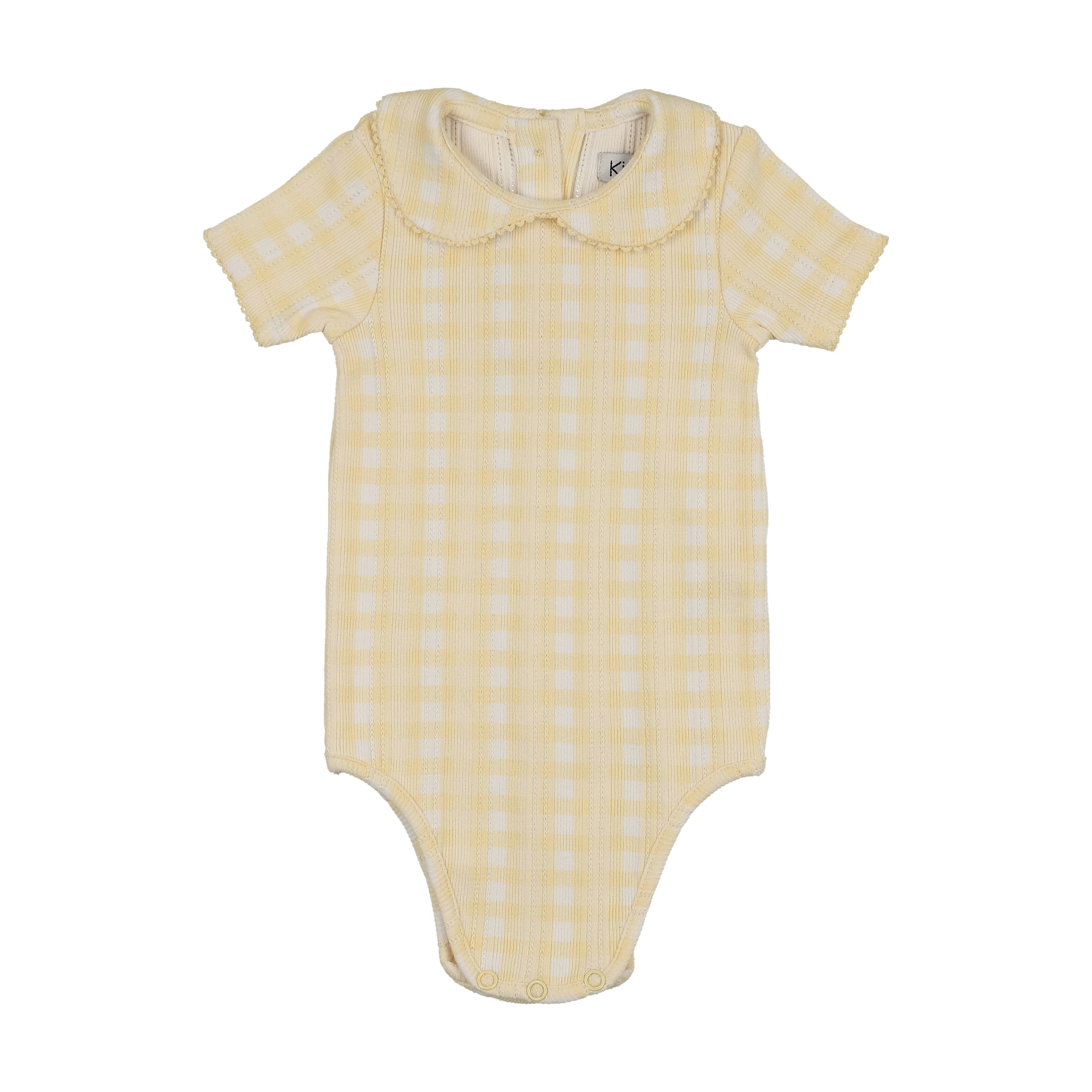 Kin And Kin Printed Peter Pan Collar Onesie - Yellow Gingham