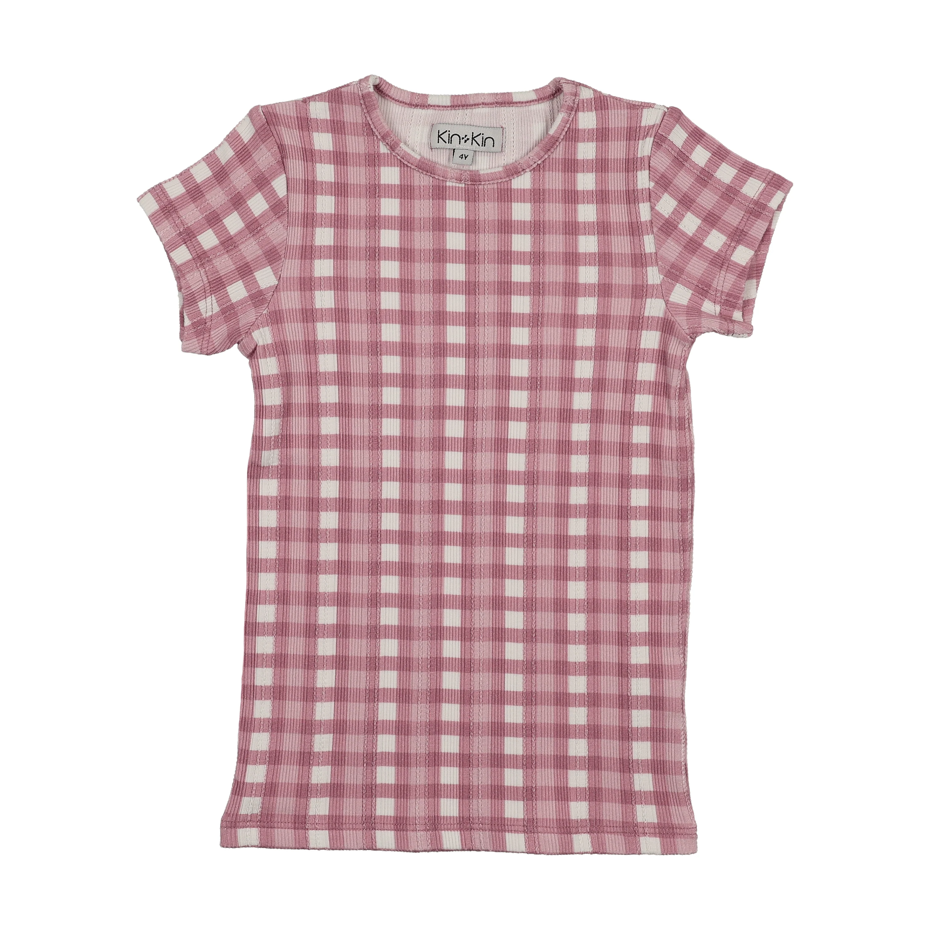 Kin And Kin Printed Short Sleeve T-Shirt - Mauve Gingham
