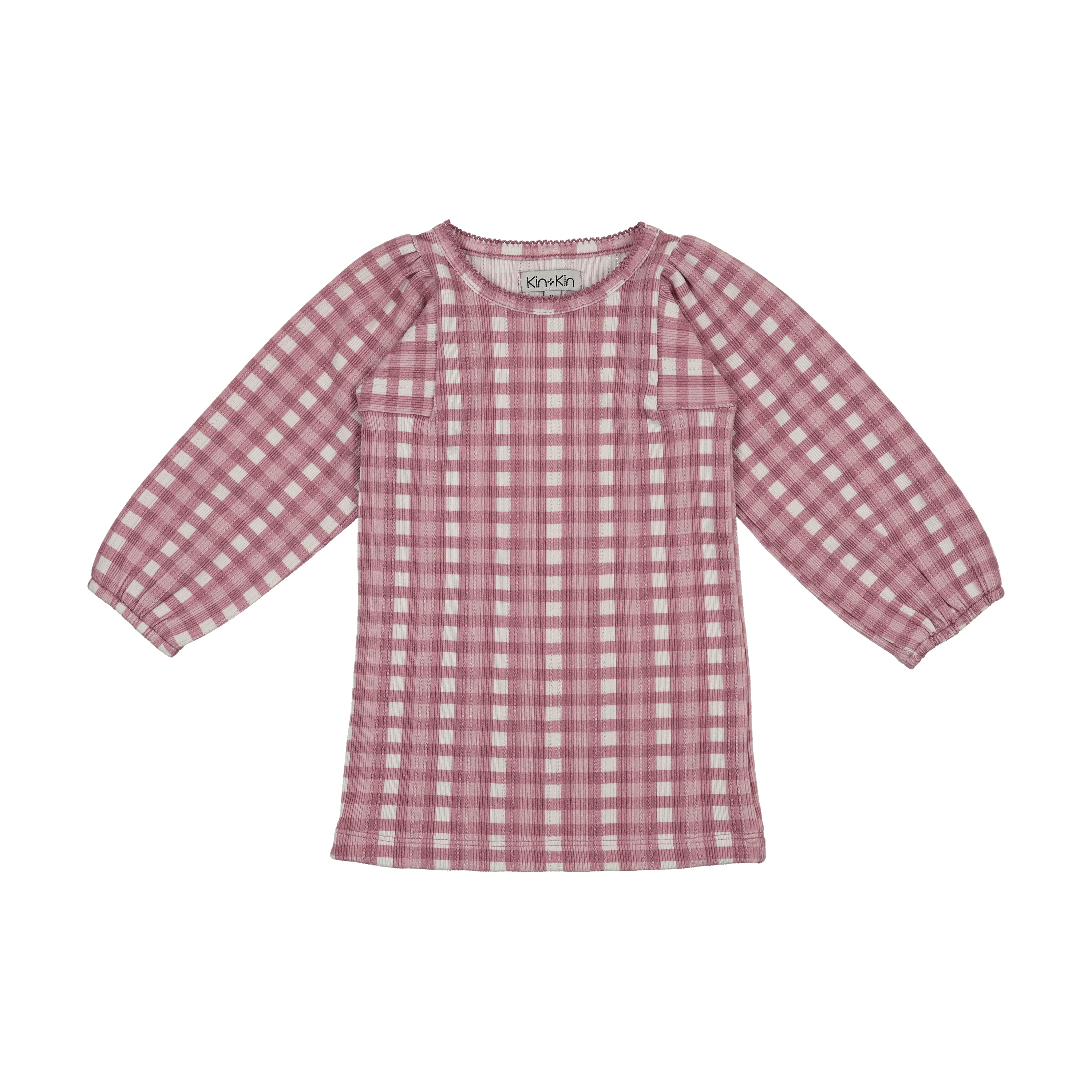 Kin And Kin Printed 3/4 Sleeve T-Shirt - Mauve Gingham