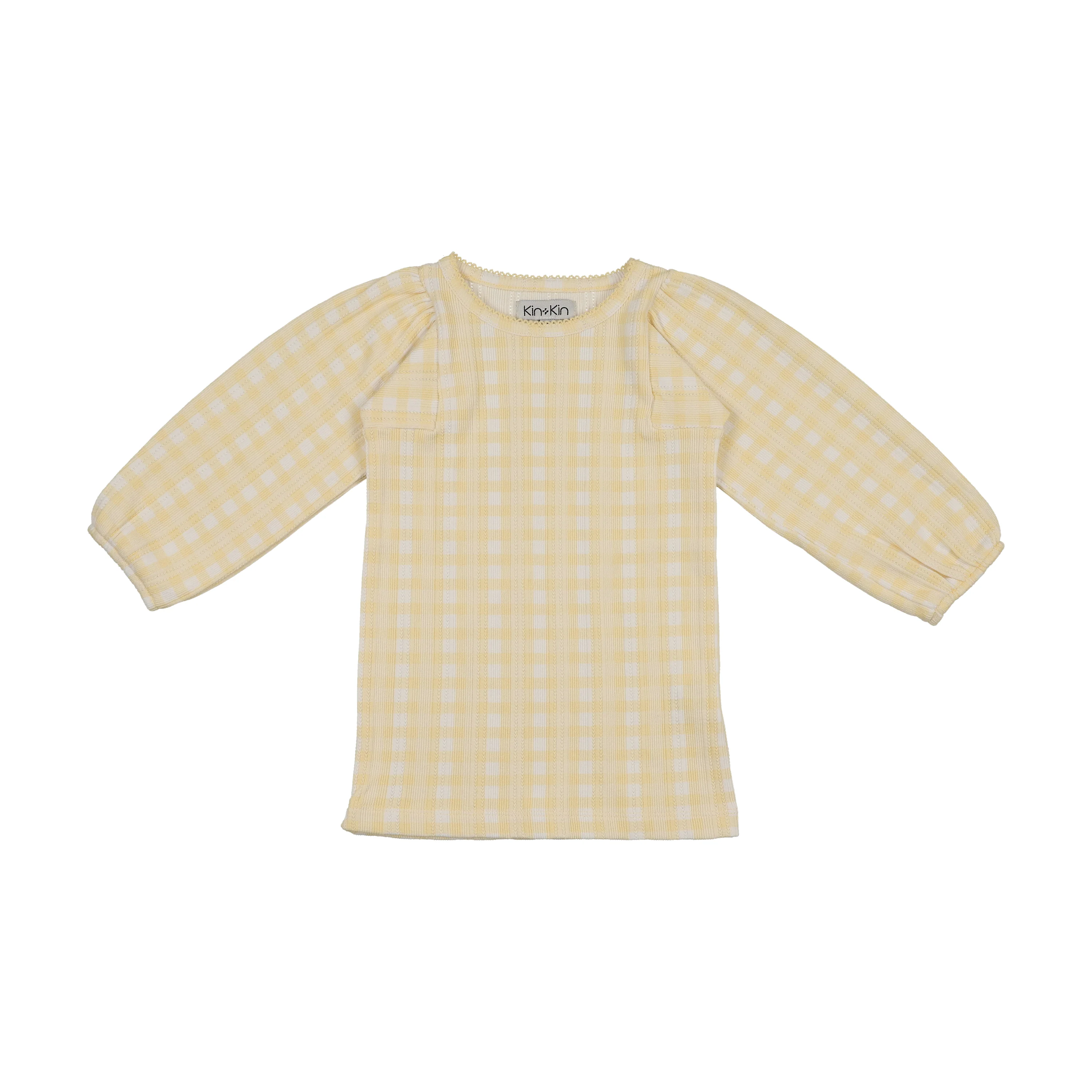 Kin And Kin Printed 3/4 Sleeve T-Shirt - Yellow Gingham