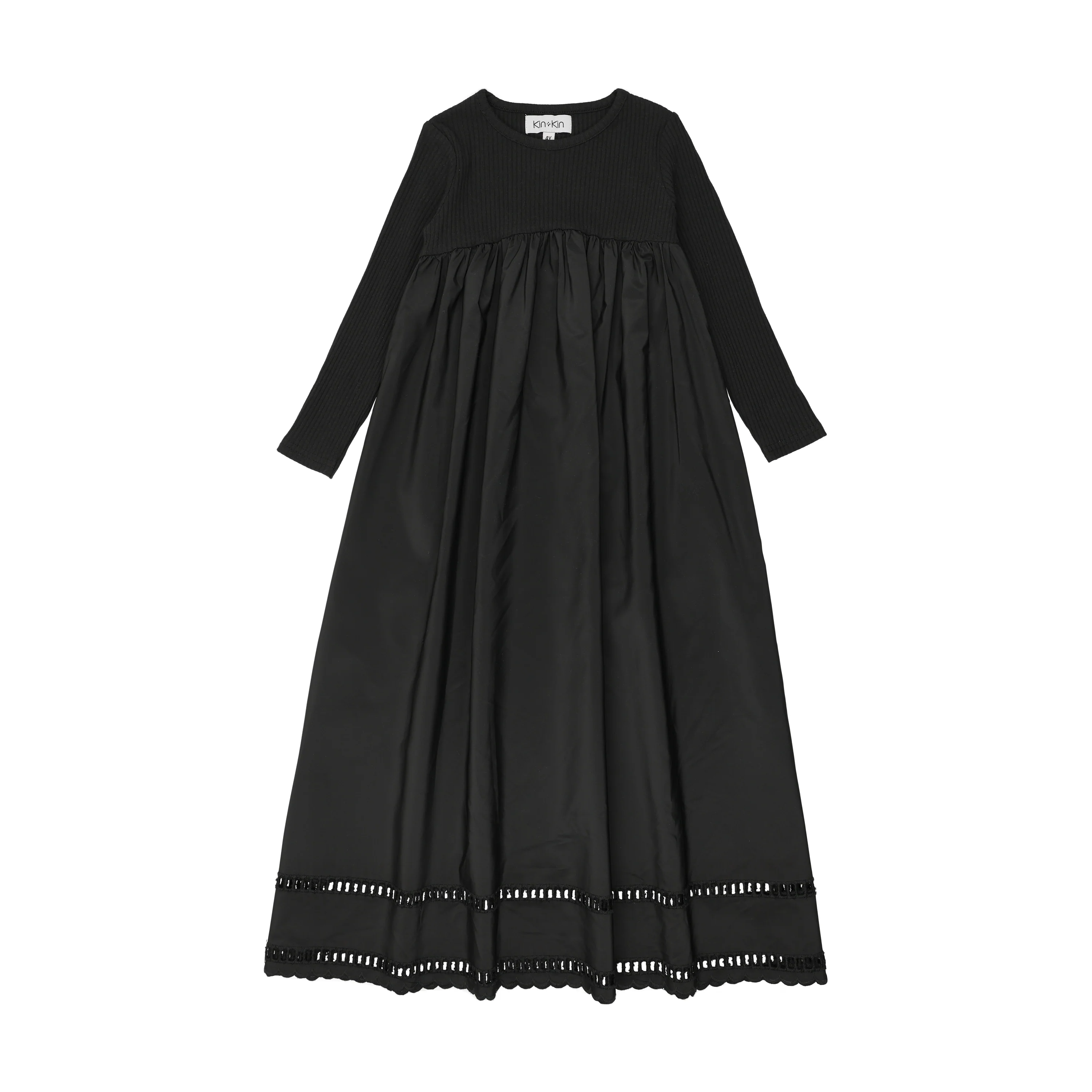 Kin And Kin Mixed Media Long Sleeve Robe (Maxi) - Black
