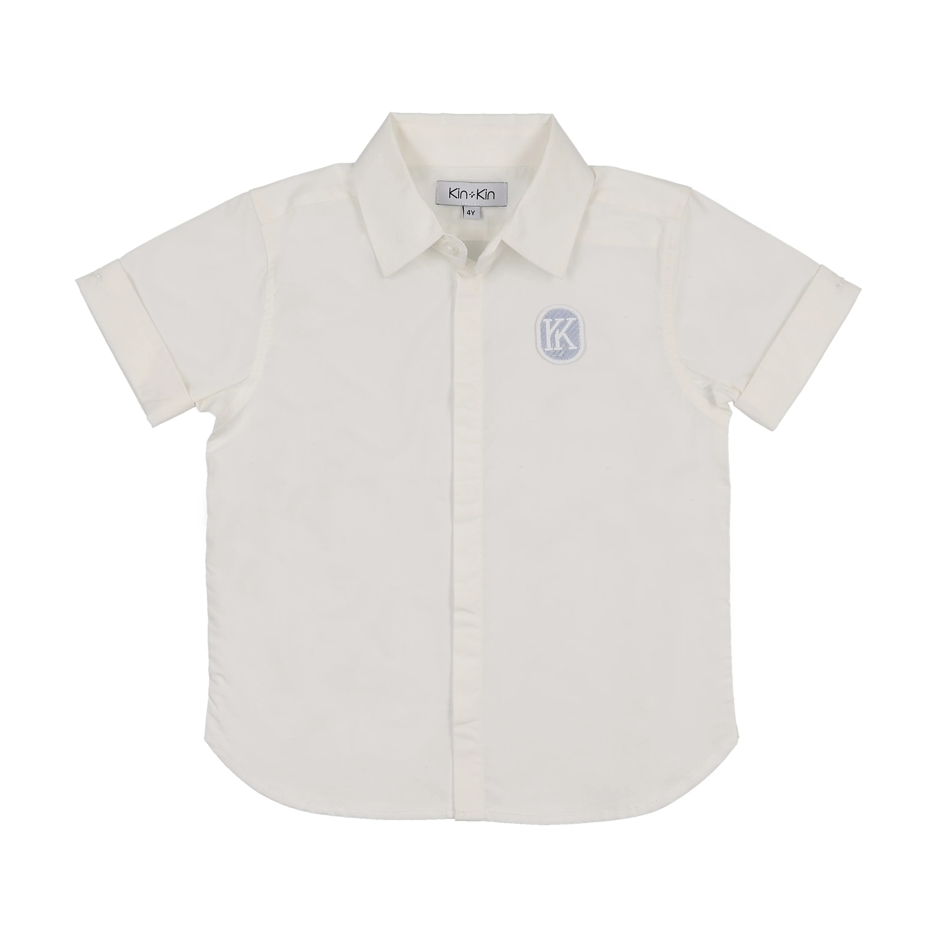 Kin And Kin Boy'S Shabbos Shirt W/ Applique - White/ Light Blue Applique