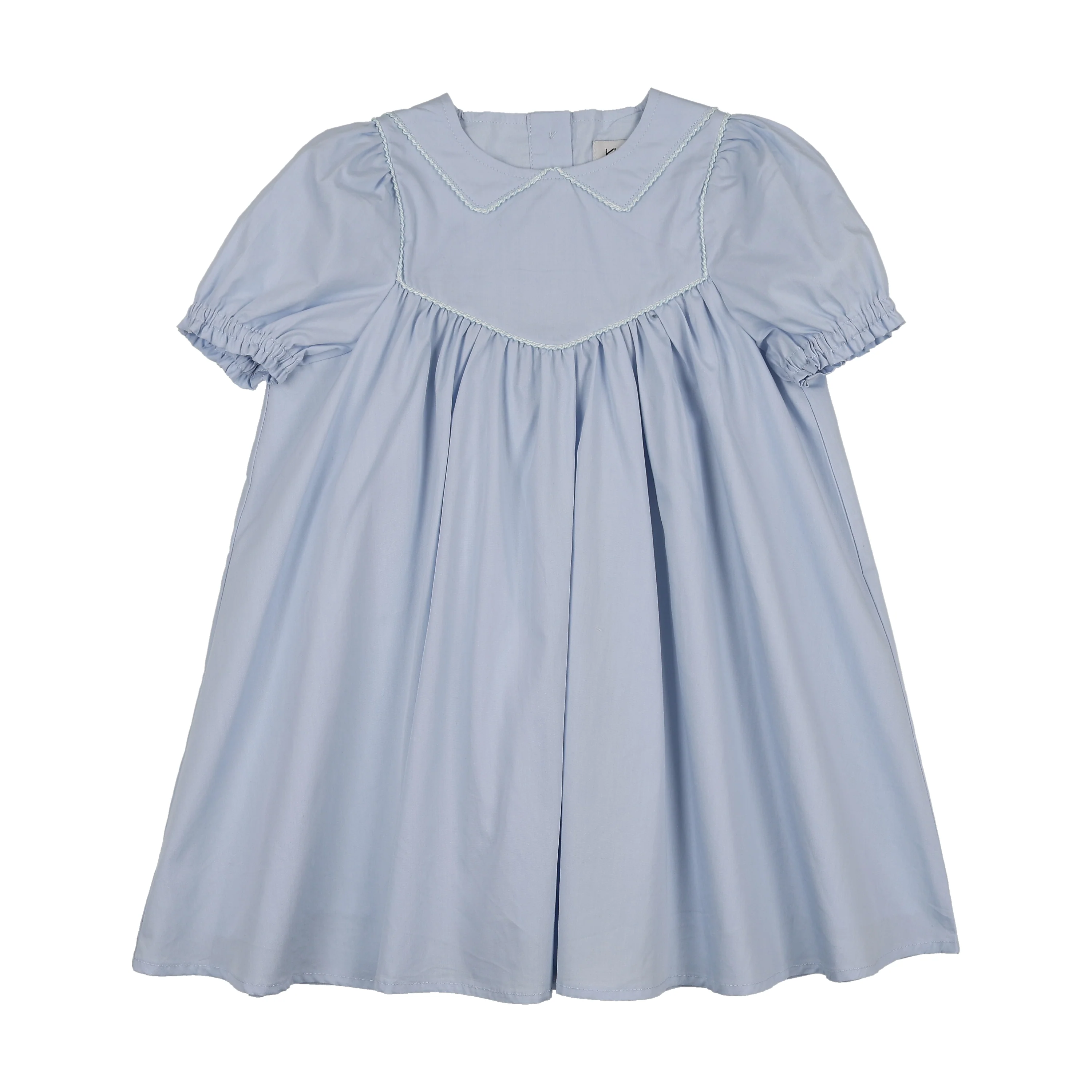 Kin And Kin Stitched Down Collar Short Sleeve Dress - Light Blue