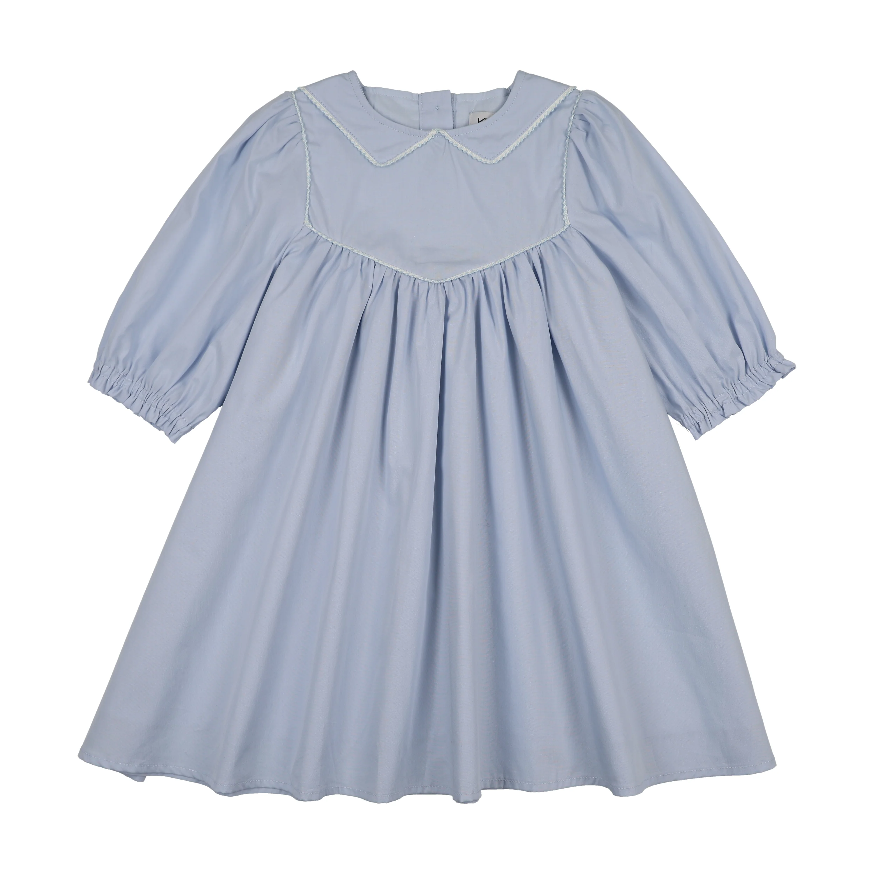 Kin And Kin Stitched Down Collar Long Sleeve Dress - Light Blue