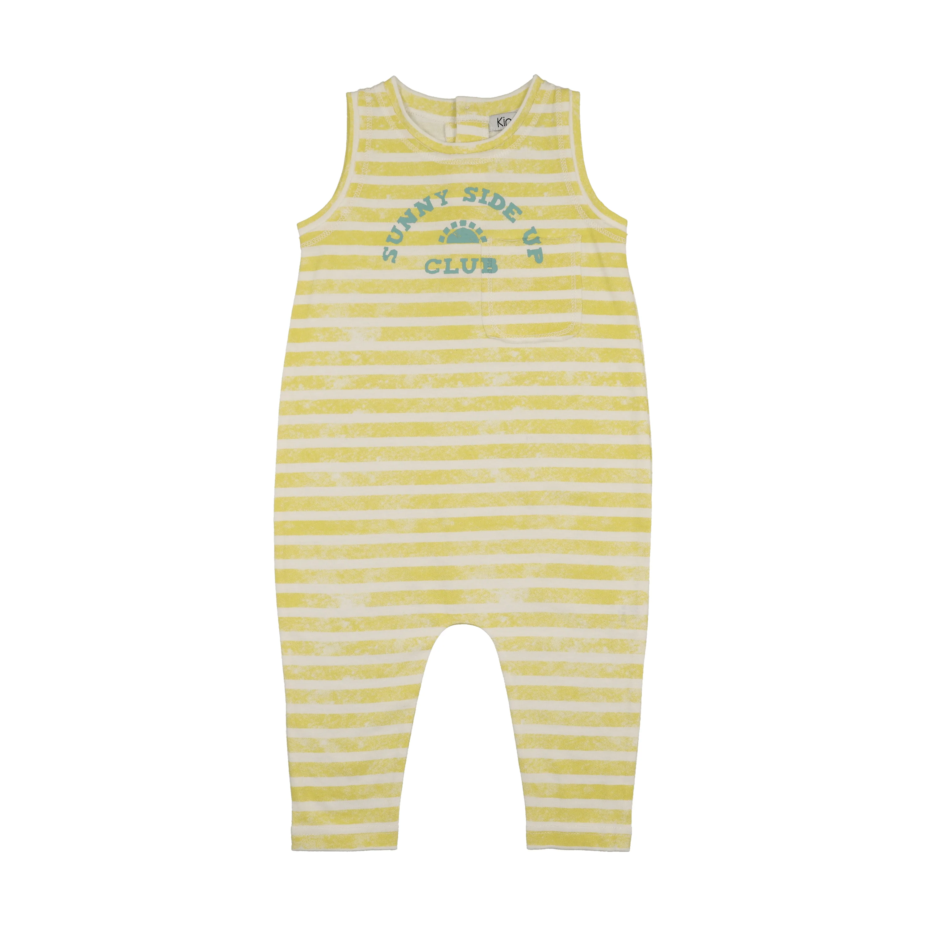 Kin And Kin Striped Long Romper - Neon Yellow Stripes