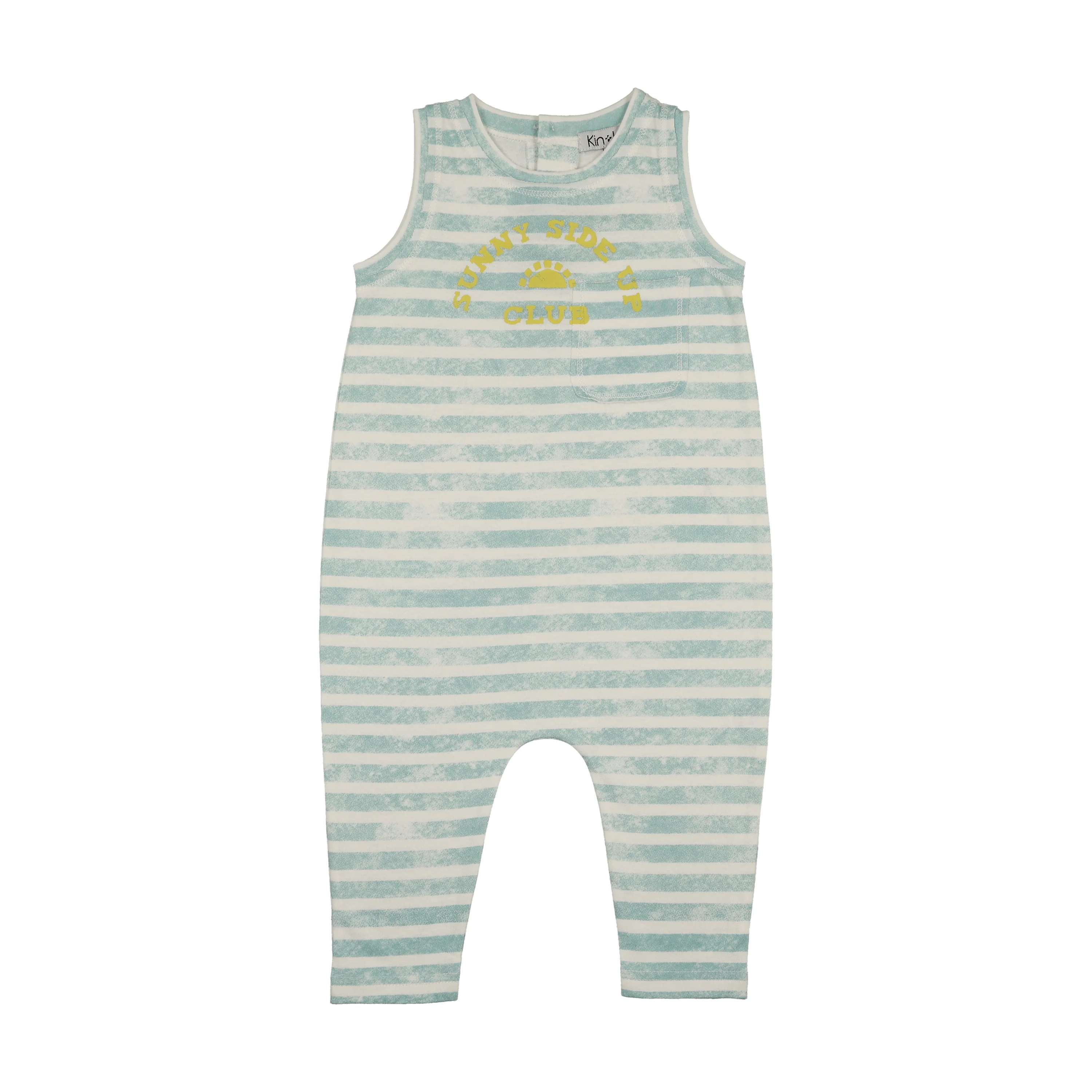 Kin And Kin Striped Long Romper - Soft Blue Stripes