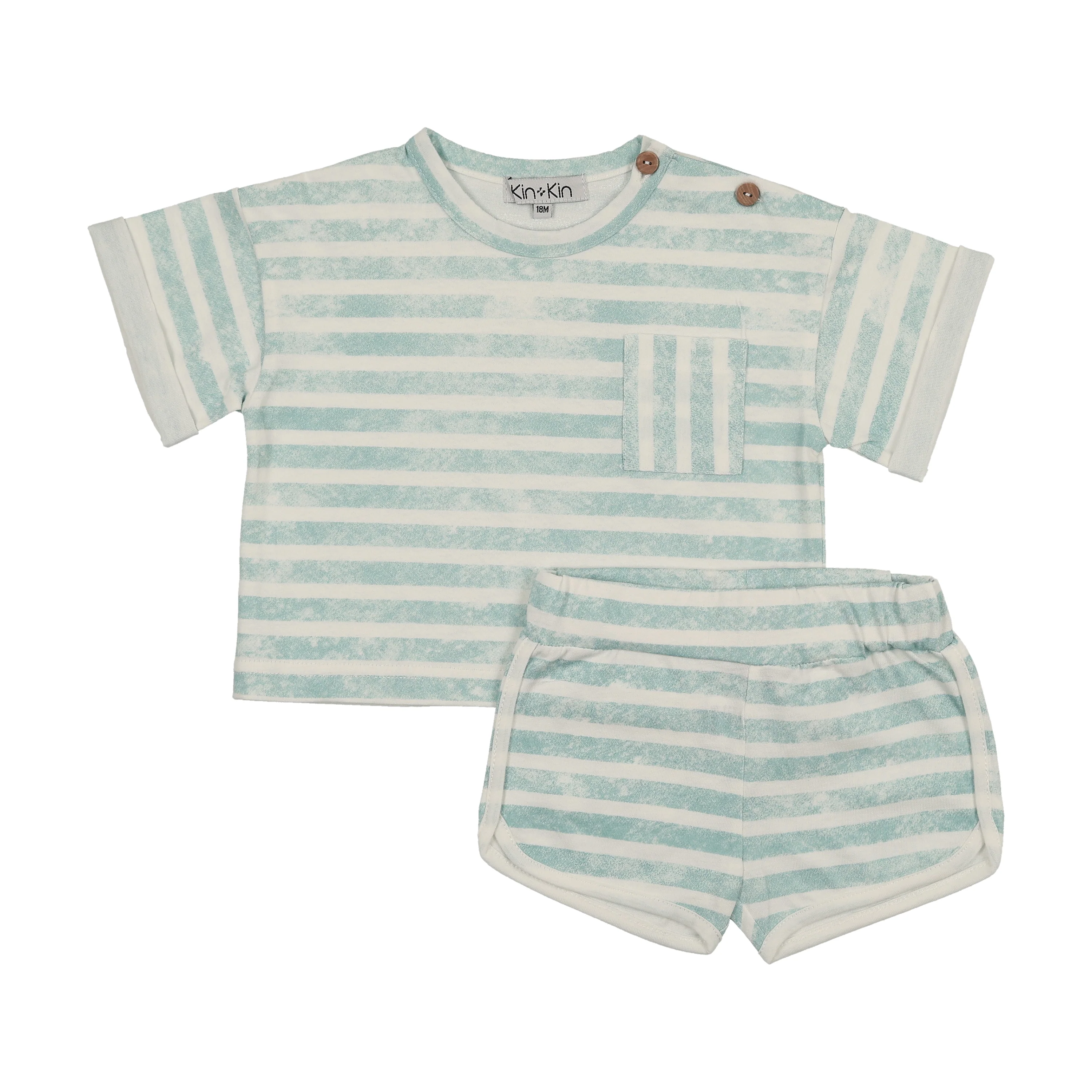 Kin And Kin Striped Track Set - Soft Blue Stripes