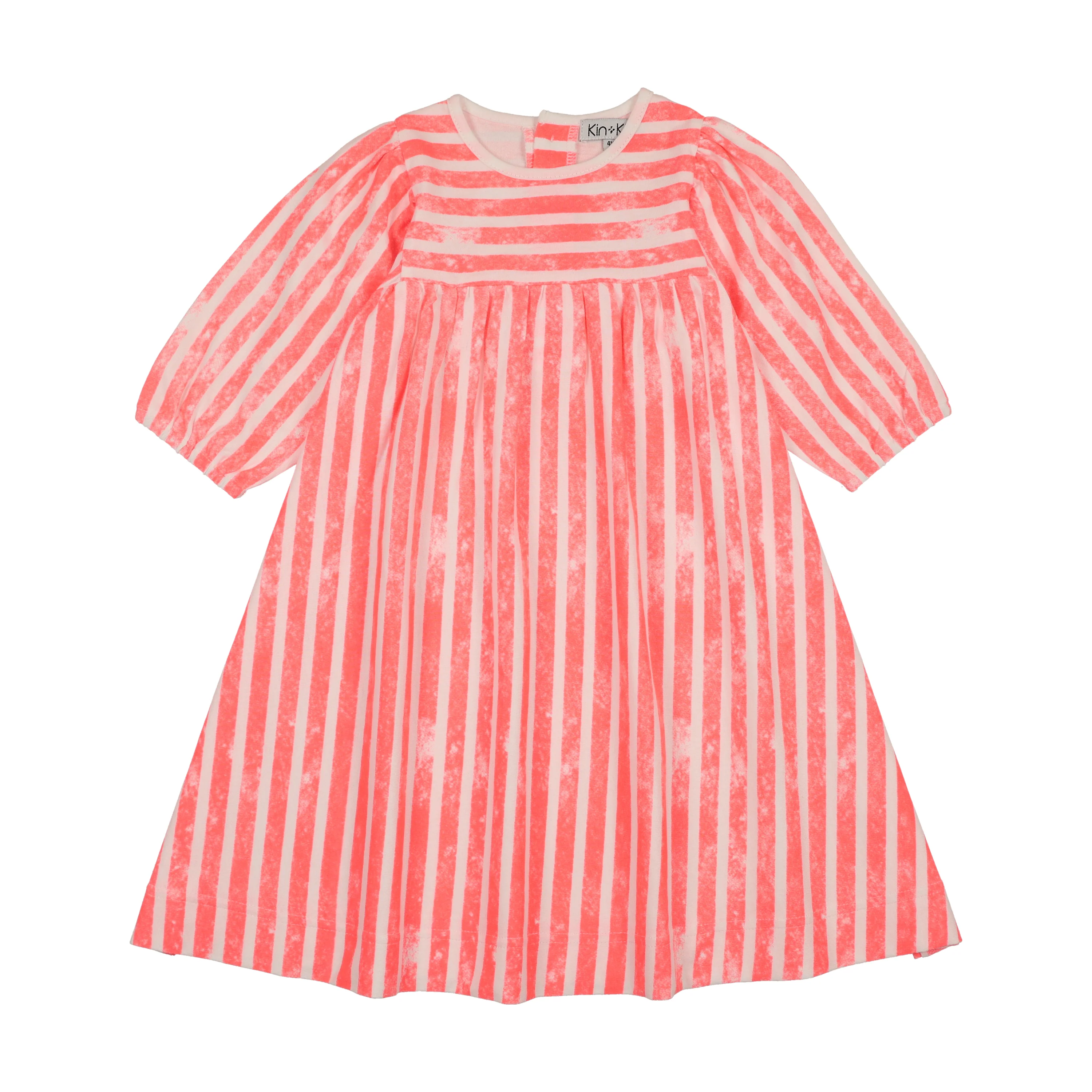 Kin And Kin Striped High Waisted Dress Long Sleeves - Neon Pink Stripes