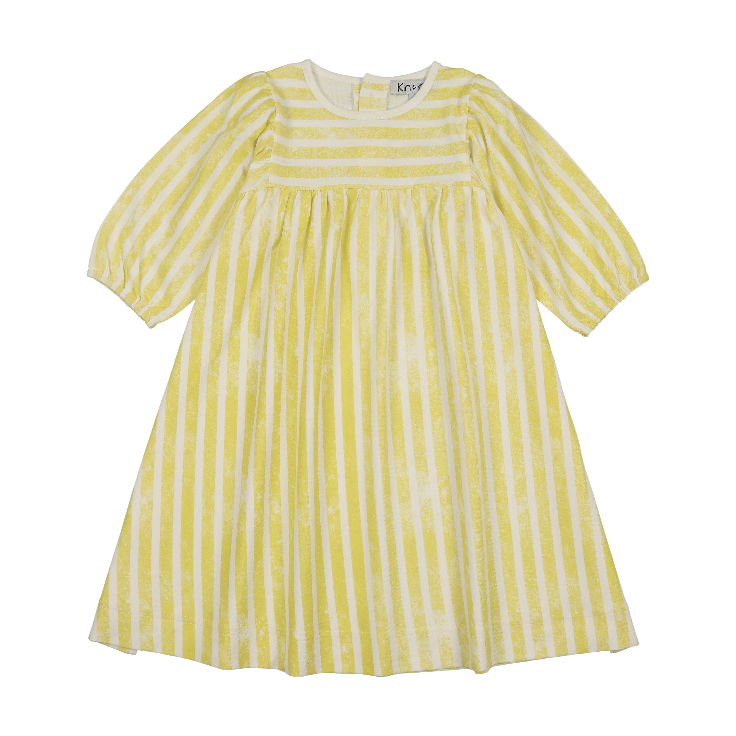 Kin And Kin Striped High Waisted Dress Long Sleeves - Neon Yellow Stripes