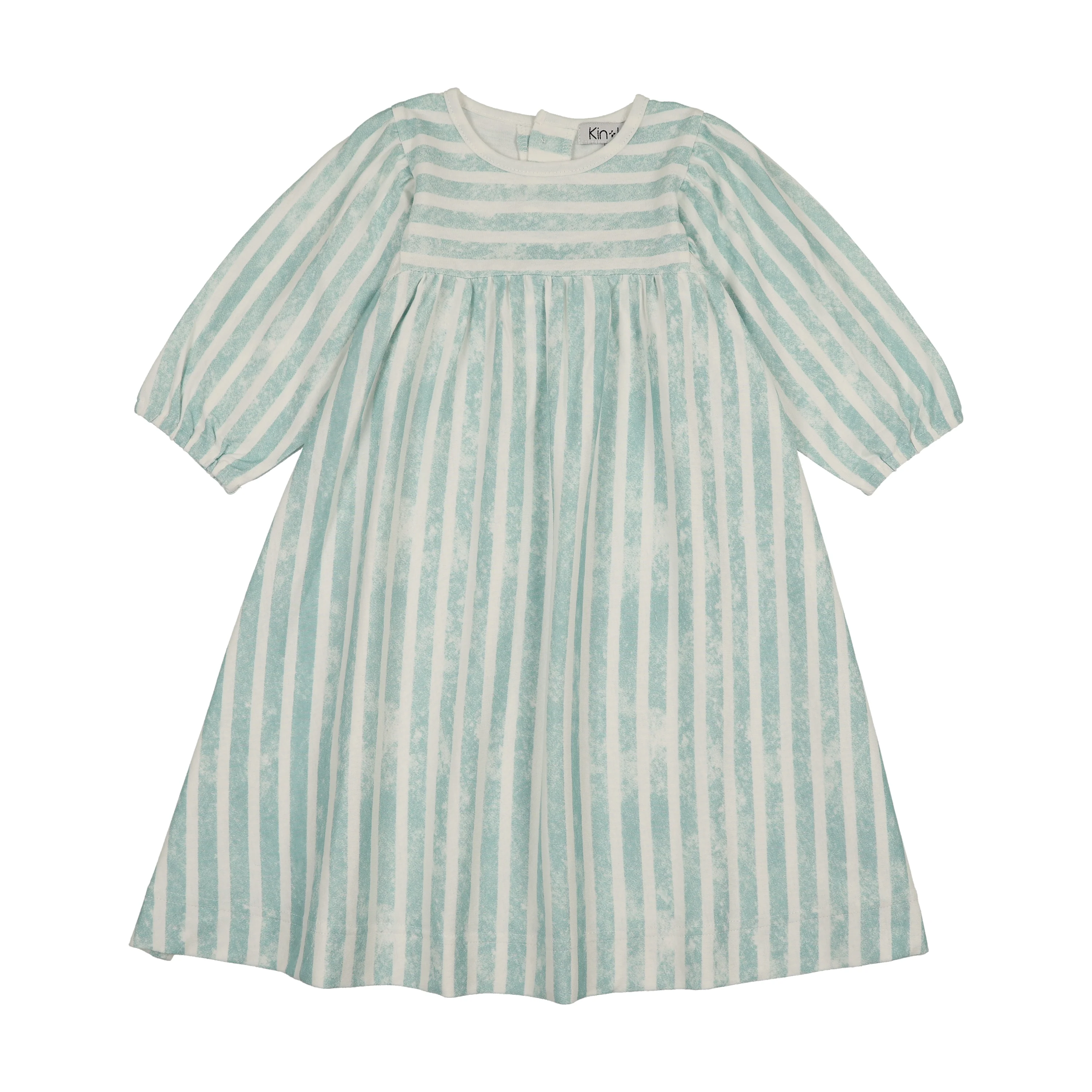 Kin And Kin Striped High Waisted Dress Long Sleeves - Soft Blue Stripes