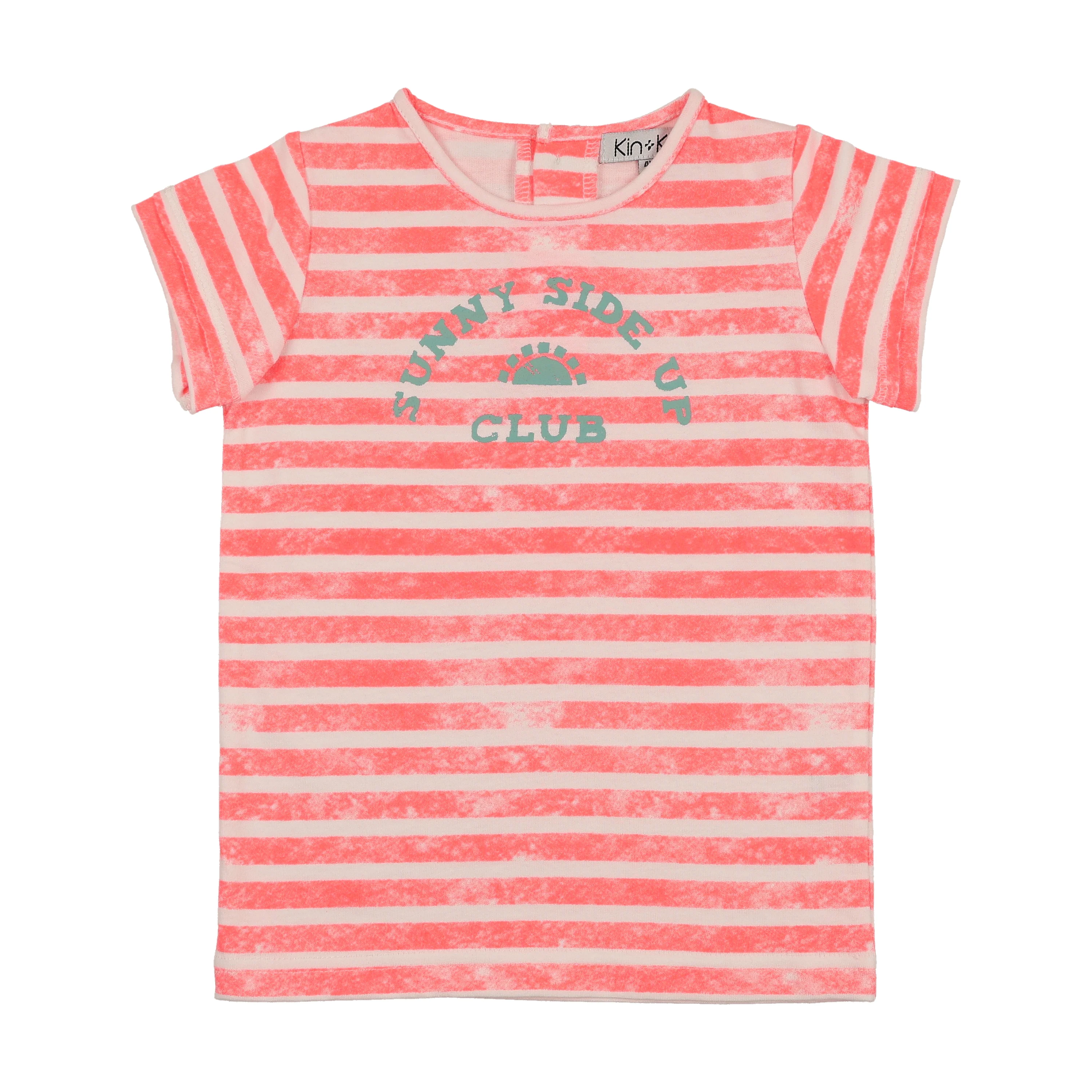Kin And Kin Short Sleeve T Shirt - Neon Pink Stripes SP08