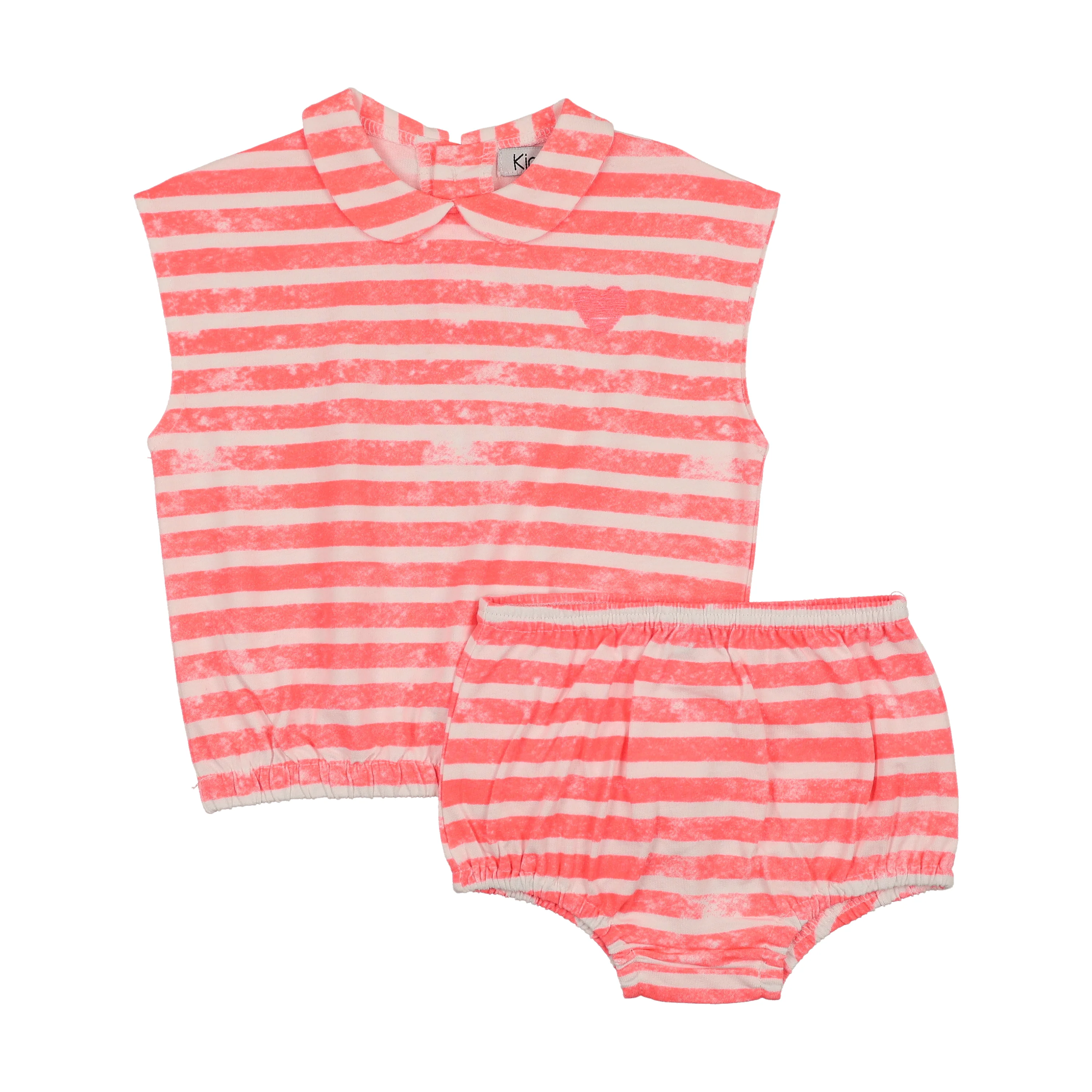 Kin And Kin Striped 2-Piece Bloomer Set - Neon Pink Stripes